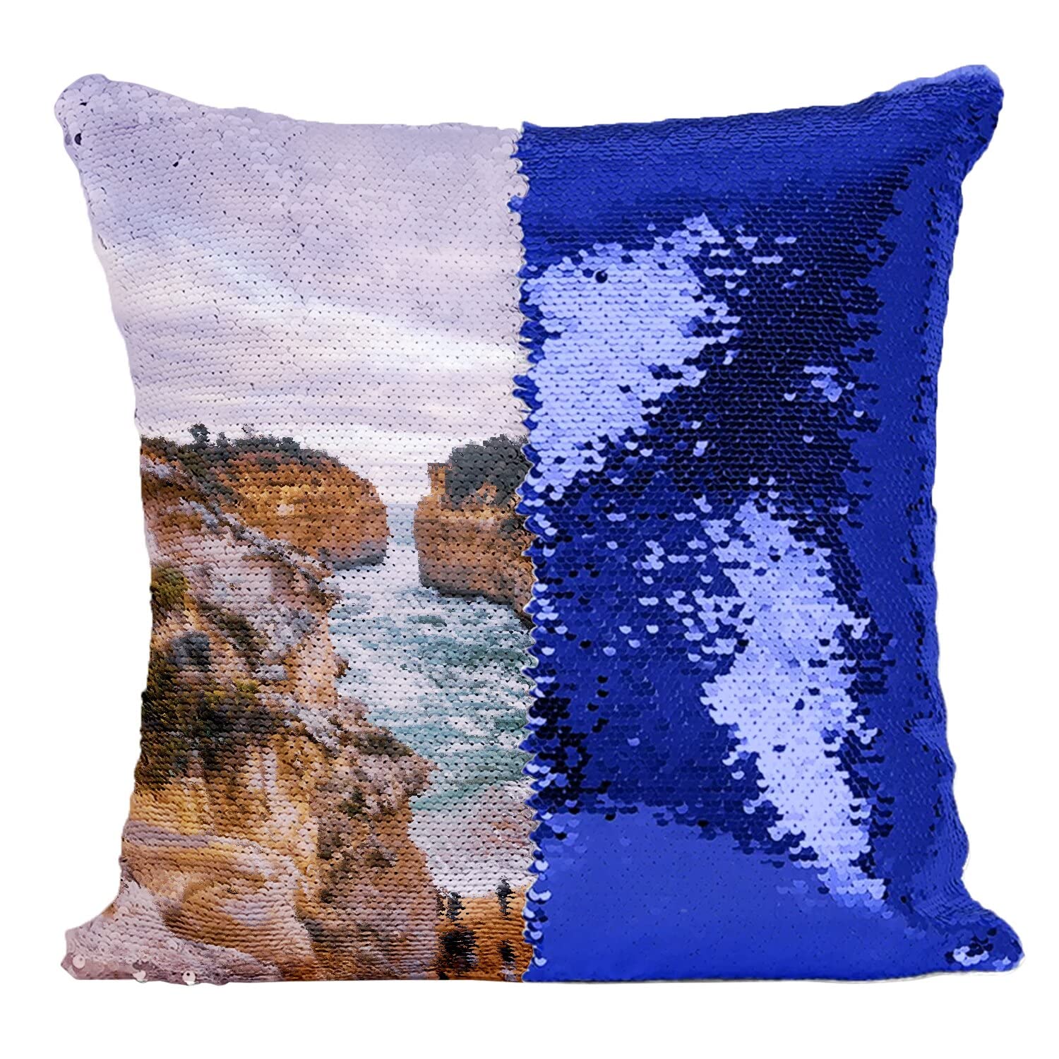 Coussin paillettes bleu plage pour sublimer votre terrasse d'été