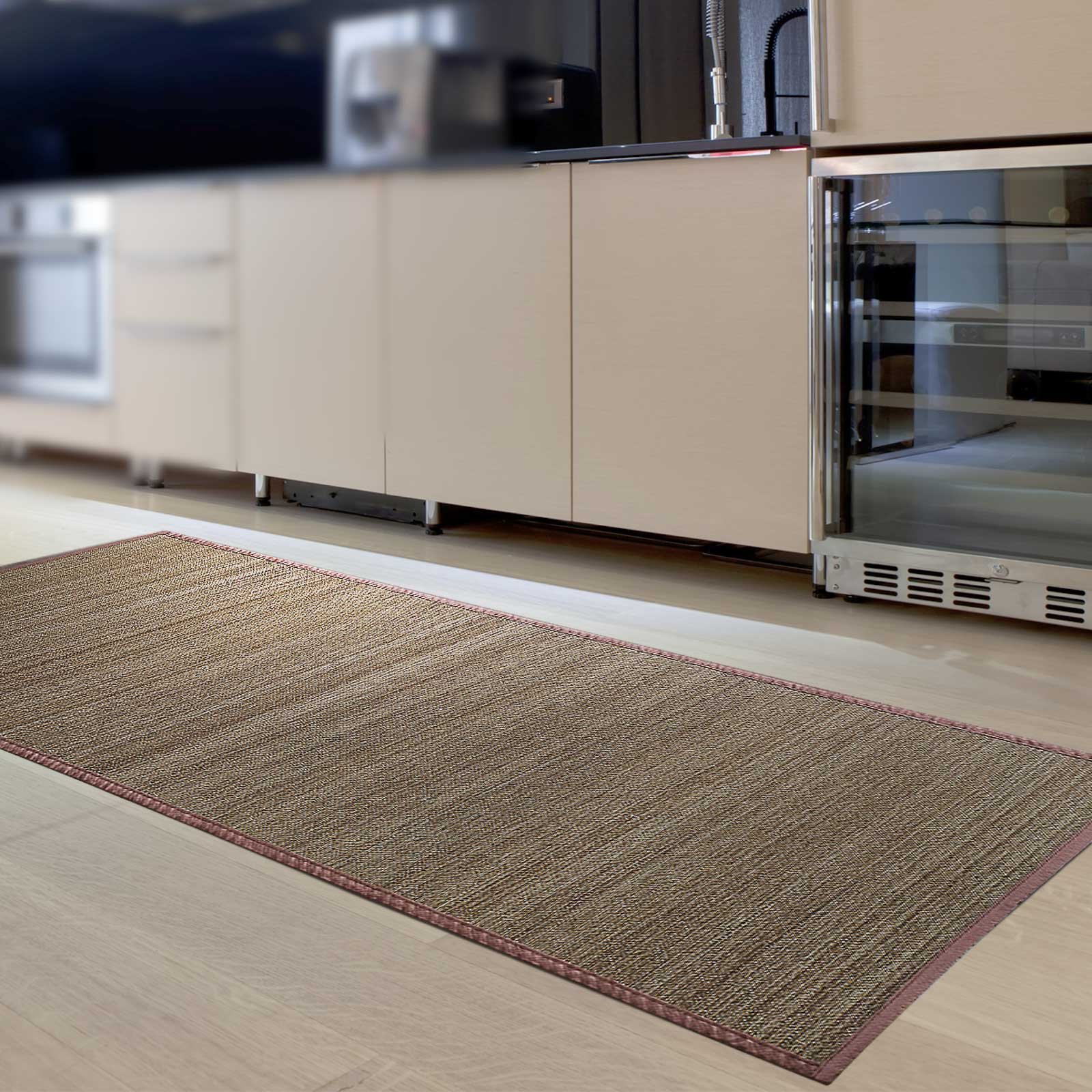 Floordirekt Tapis en bambou avec cadre en tissu | Design naturel en plusieurs couleurs et tailles (160 x 230 cm, Panda Brun)