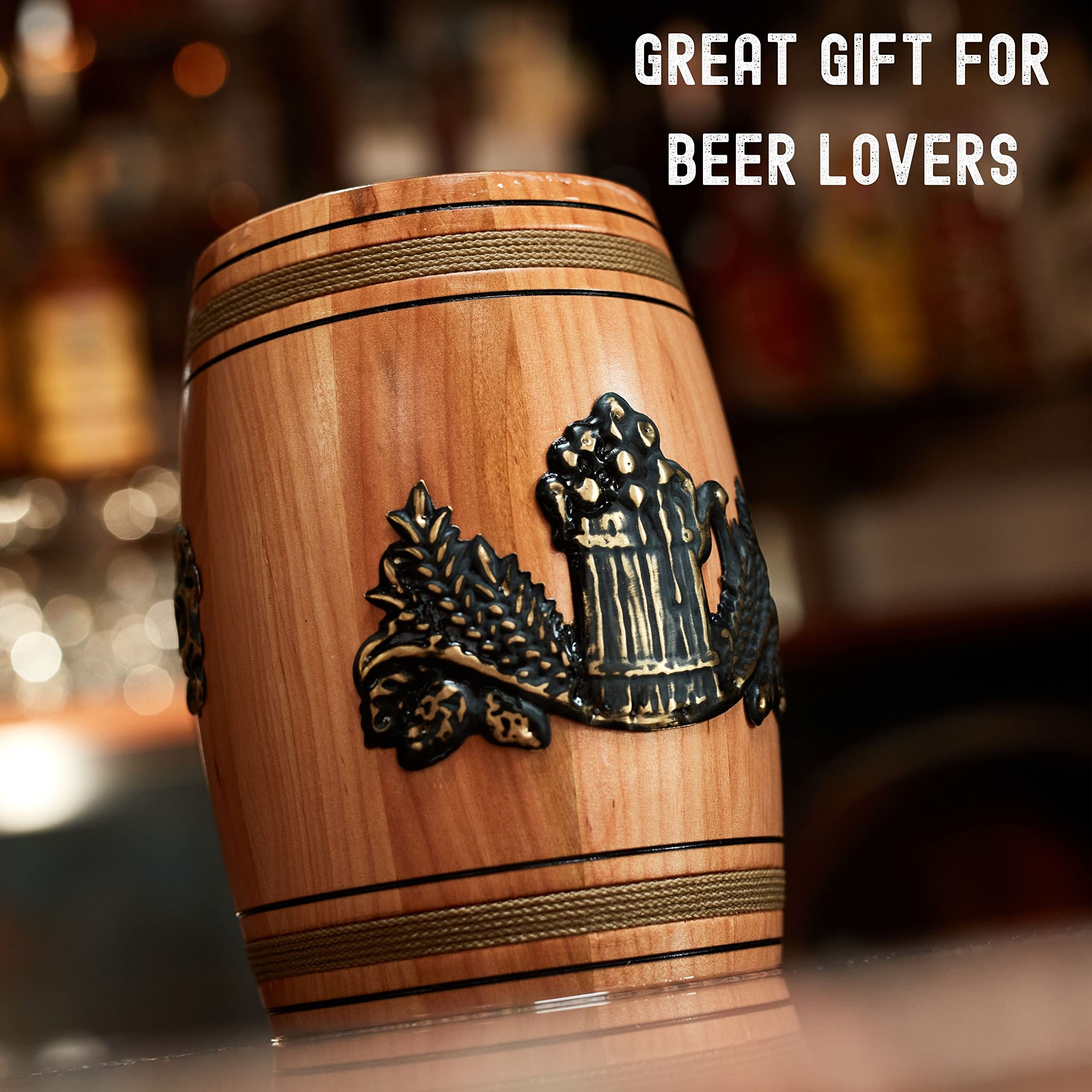 NOVECRAFTO Tasse à bière en bois, capacité de 0,5 l, style rustique, médiéval, anti-fuite, réutilisable, cadeau pour lui, tasse viking fabriquée à la main, chêne véritable, couleur marron clair