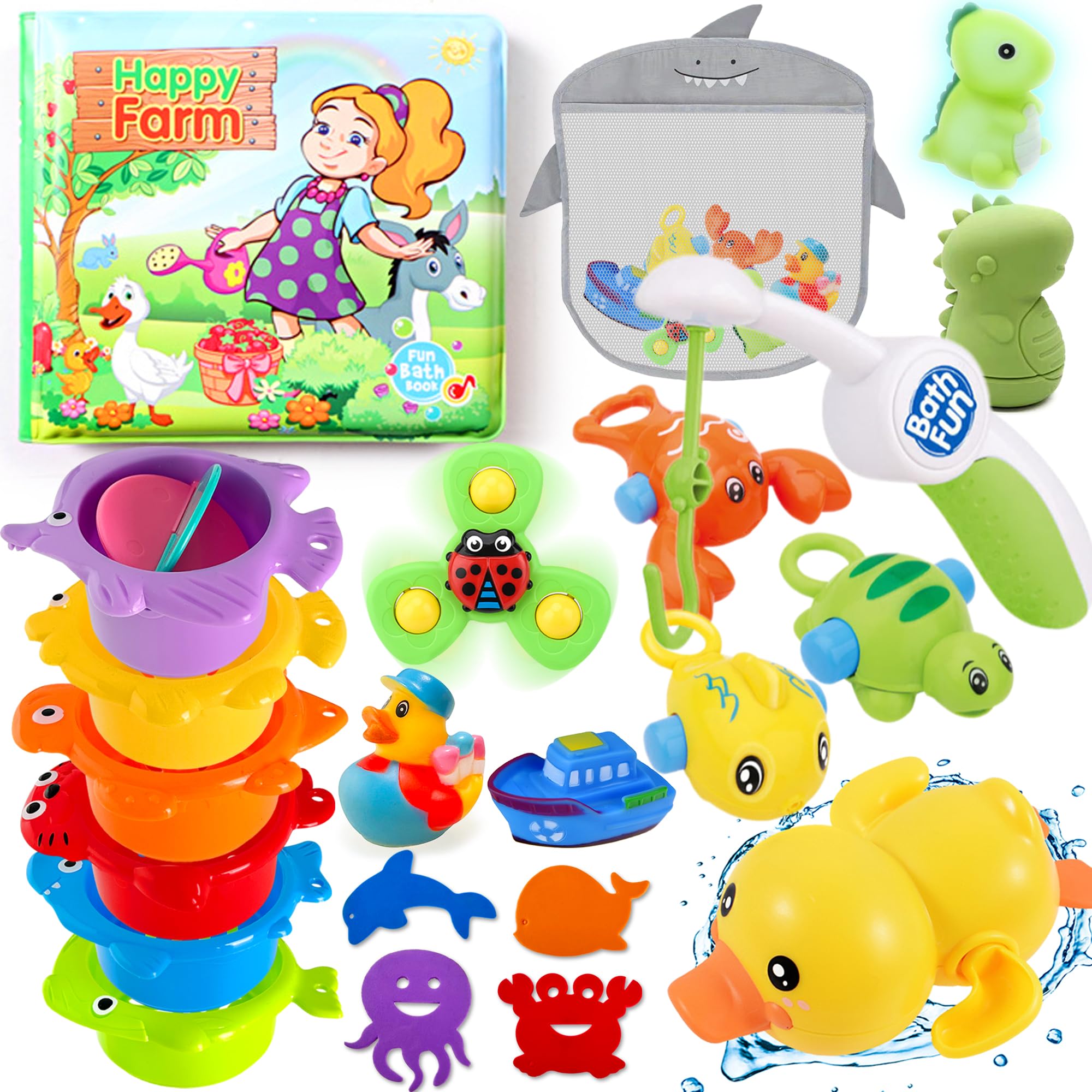 Lubibi Juguetes Baño Bebe,Juguetes Agua,Juguetes Bañera para Bebe,Juego de Pesca,Juguete Apilable,con una Bolsa de Almacenamiento,Juguetes Educativos para 1 2 3 4 5 6 año,Regalo Niños Niñas