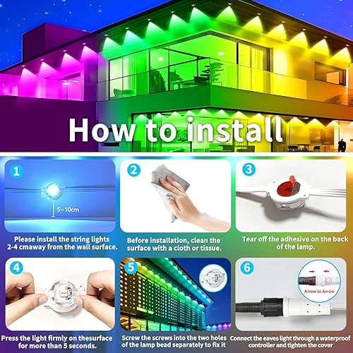 Miniatura 7 de Luz permanente para exteriores de 300 pies, IP67, impermeable, luces de Navidad para exteriores, con aplicacióncontrol remoto, luz de casa al aire