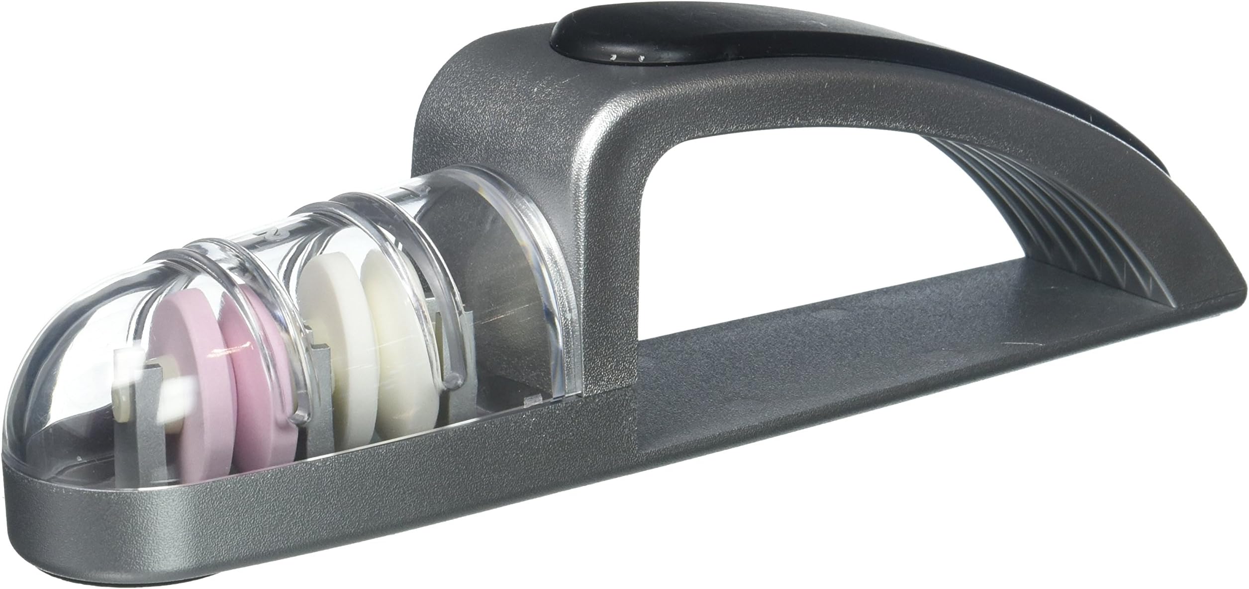 Global MinoSharp 440/SB, 2 Stage Ceramic Wheel Knife Sharpener, Silver/Black
