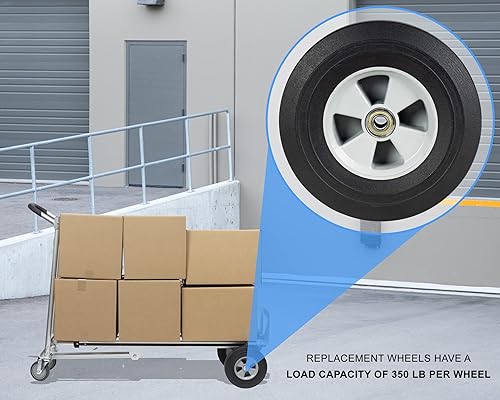 Miniatura 7 de Vergo Ruedas de goma maciza, paquete de 2 ruedas de repuesto resistentes y planas - Neumáticos de goma roscados, neumáticos de camión de mano de 10