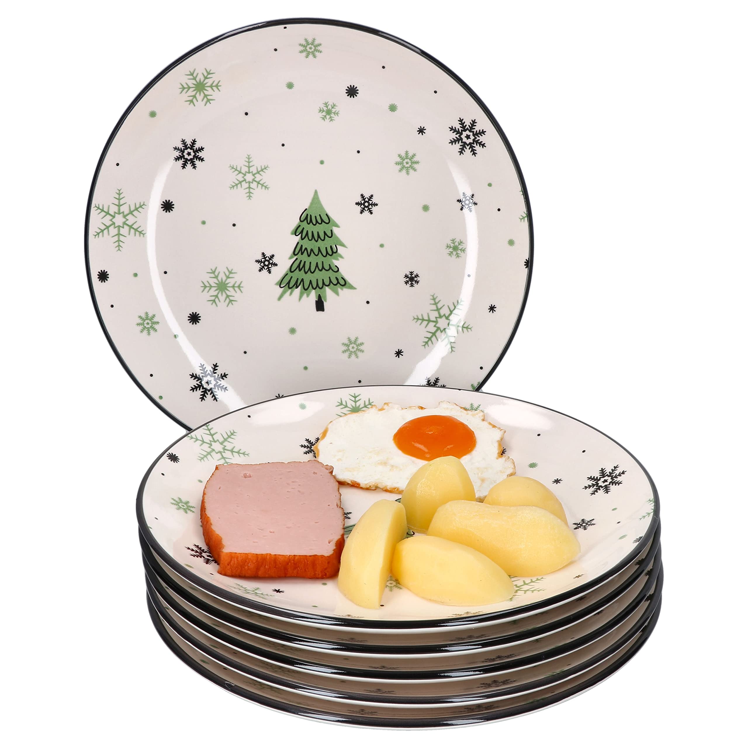 Set Di 6 Piatti Piani In Terracotta MamboCat – Albero Di Natale E Righe – 26,8 Cm – Lavastoviglie - 2