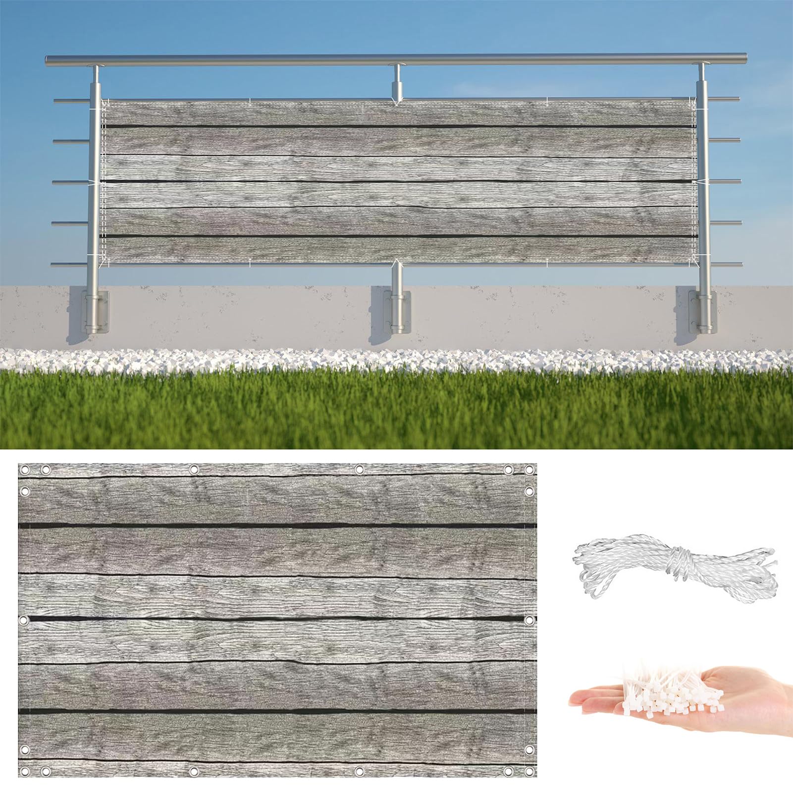 GLDYTVF Balcony 0.75m x 4m 100% Opaque UV Protection Garden Fences with Cable Privacy Netting for Verandah Porch Height with Buttonhole Floor Patterns