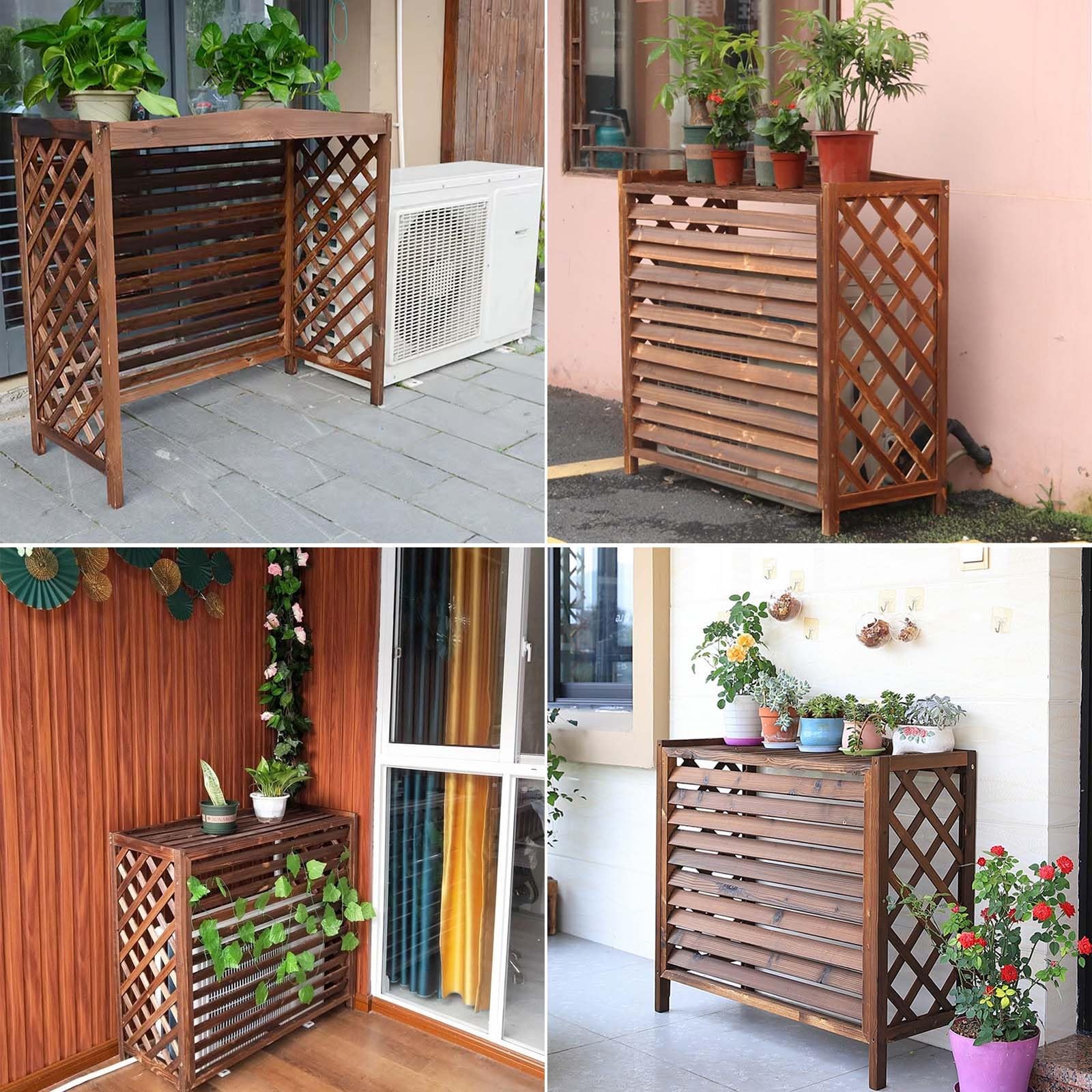 Cache Climatiseur Exterieur Bois Massif Cache Clim Extérieur Cache Pompe A Chaleur Support Climatiseur Exterieur Appareil De Climatisation Protéger Housse Climatiseur(100x44x93cm)
