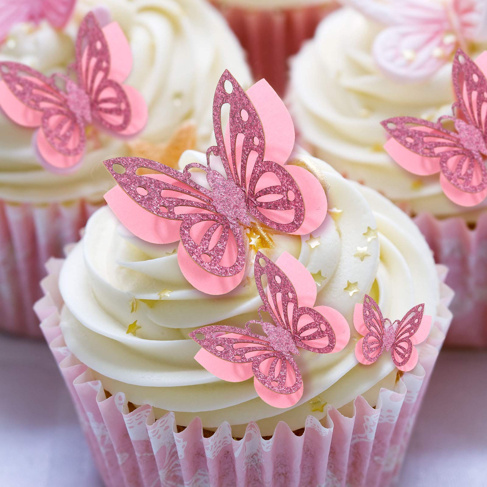 13-teiliges Schmetterling Cake Topper Set – Gold-Rosa, Glitzernd, Für Geburtstagskuchen & Cupcakes