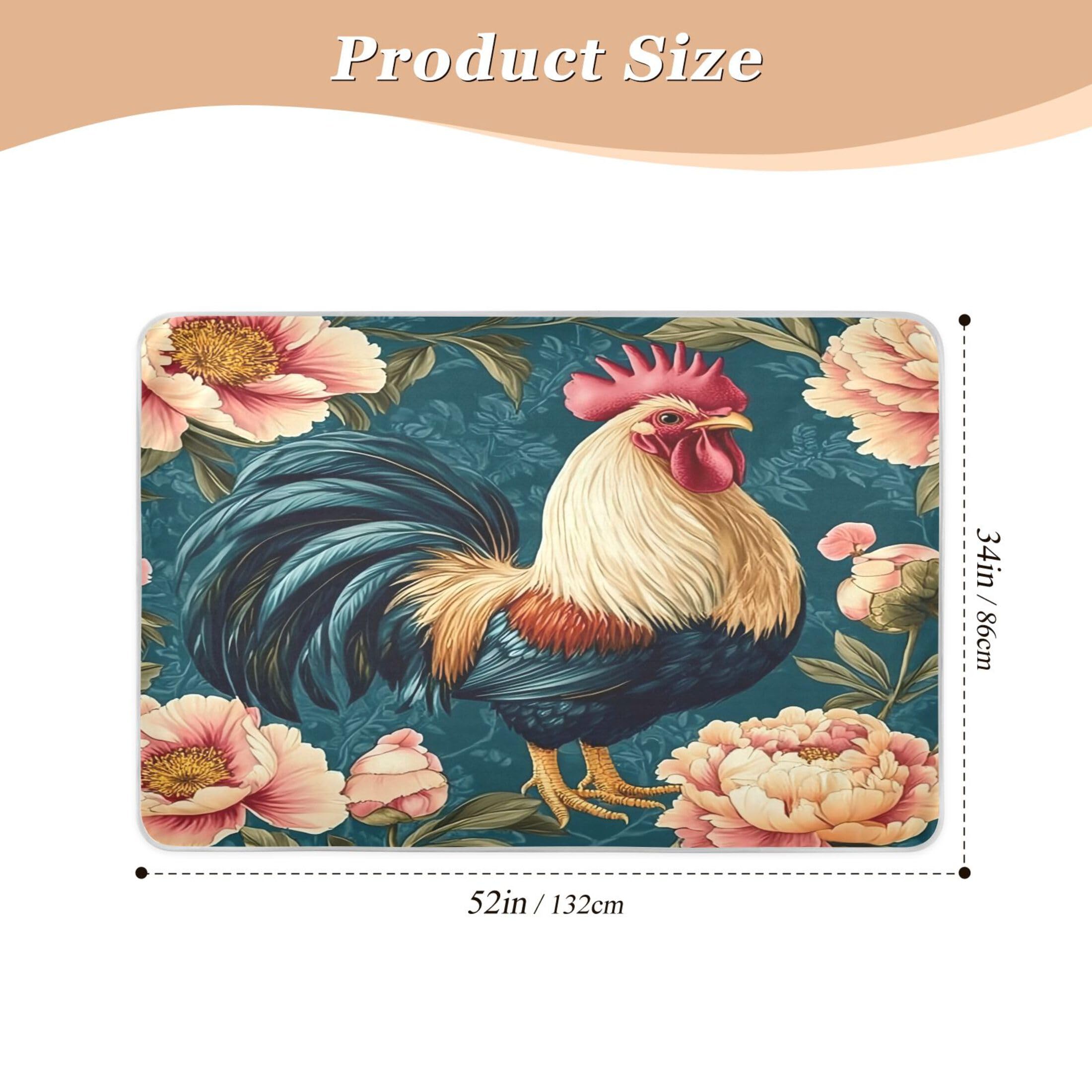 Takiito Rooster Peonies Bed Pad Reusable Bed Underpad Washable Waterproof Leak-Proof Quick Dry Incontinence Pee Pad for Toddlers Kids Adults Pets 34x52 in