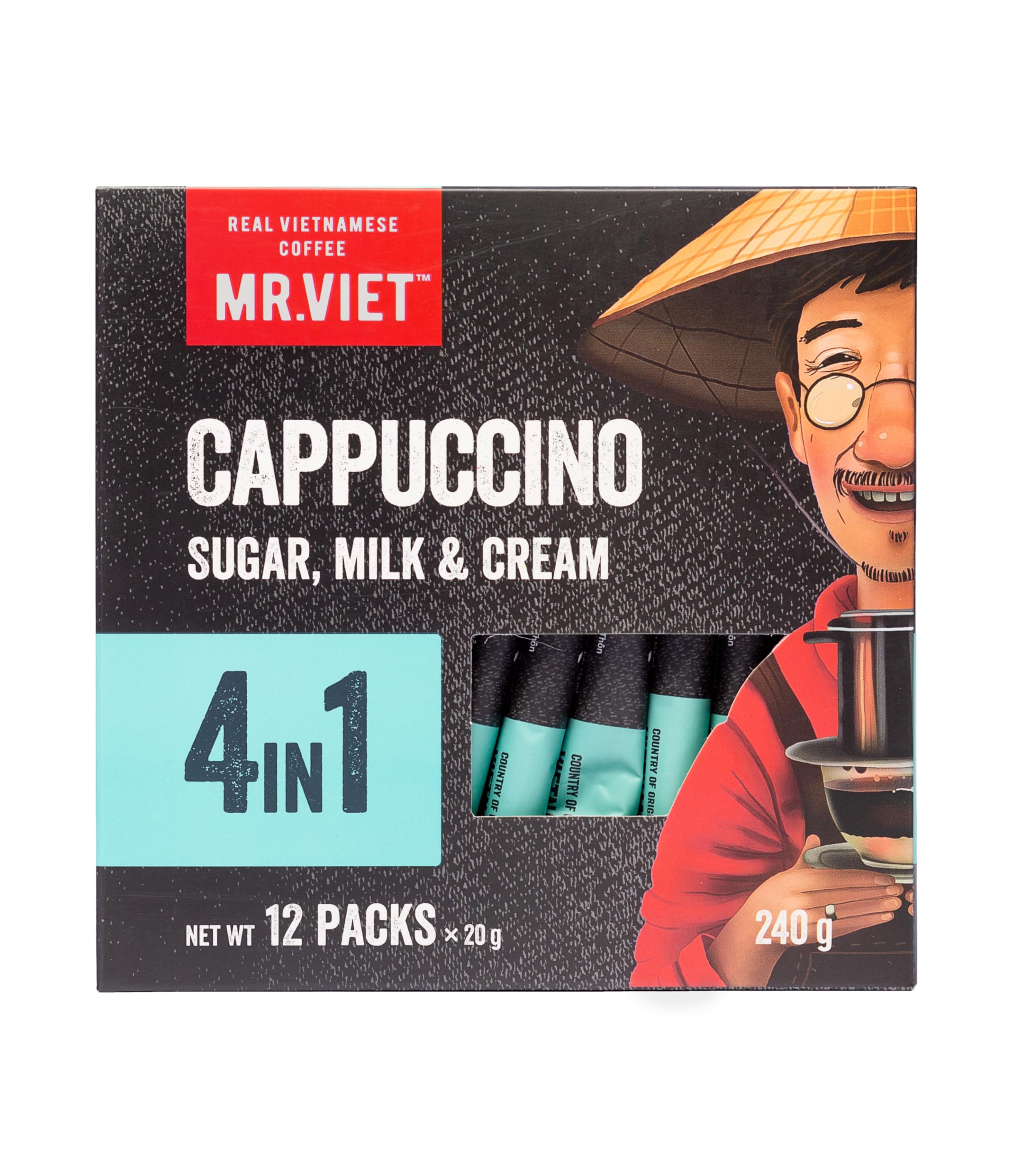 Mr. Viet Instant Coffee Cappuccino 4 in 1, 240g Pack of 12