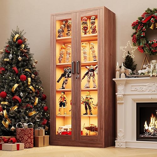 Miniatura 2 de Vitrina de exhibición con puertas de vidrio, vitrina de metal de 71 pulgadas con 4 estantes ajustables, gabinete de almacenamiento curio con