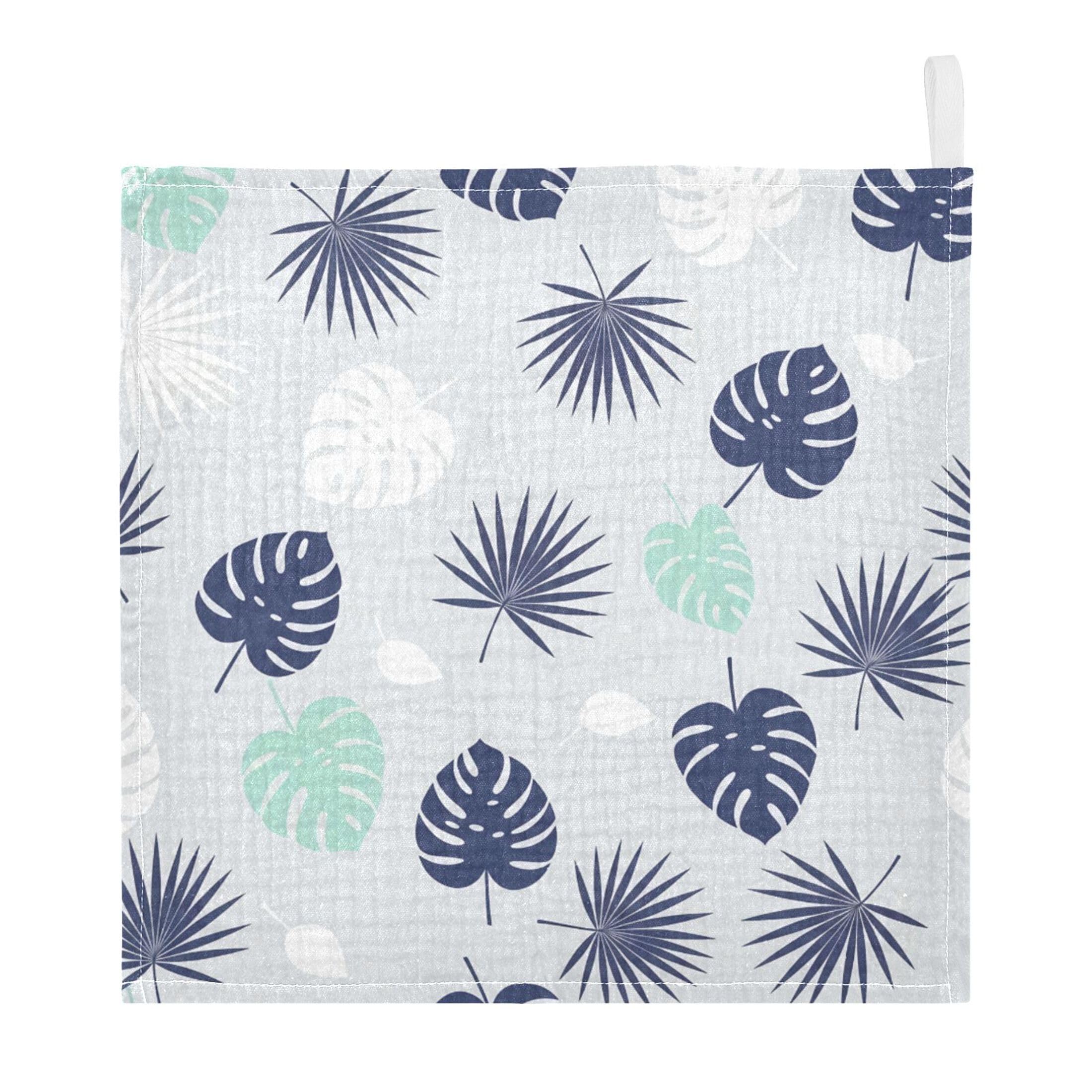 Fuauuyl Monstera Leaves Baby Muslin Washcloths Cotton Absorbent Soft Burp Cloths for Newborns Infants Toddlers, Reusable Face Towels for Sensitive Skin, 5 Pack, 12x12 in
