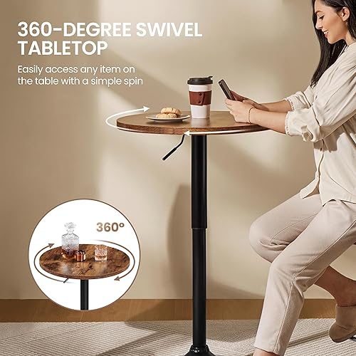 Miniatura 4 de Yaheetech Mesa redonda de pub de altura ajustable con mesa de MDF giratoria de 360 para comedor bistró cafetería bar marrón rústico
