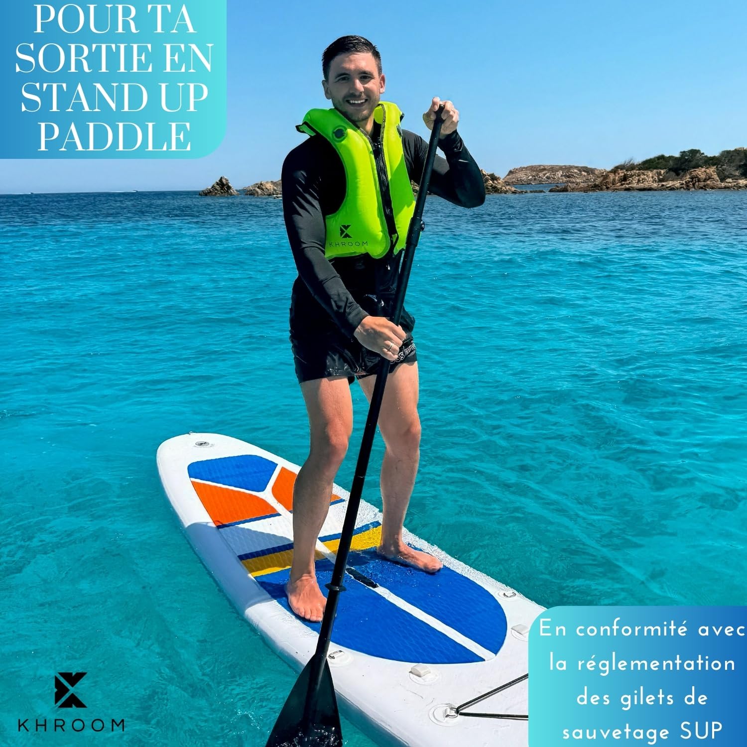 Khroom Gilet Gonflable Conforme aux Normes EU | 150-210 cm, jusqu'à 100 kg | Gilet de flottaison pour Adultes/Ados | Aide à la flottabilité pour plongée en apnée, Le Kayak et Le Sup