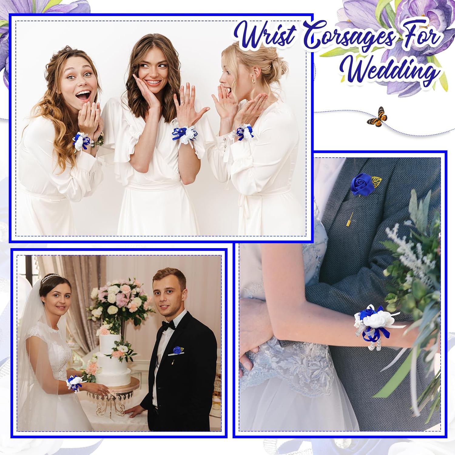 Tigeen 24 Pcs Wrist Corsage and Men's Boutonniere Set for Wedding Wristlet Corsage Hand Flower for Mother of Bride, Bridal, Bridesmaid Suit Decorations (Royal Blue) - Image 6