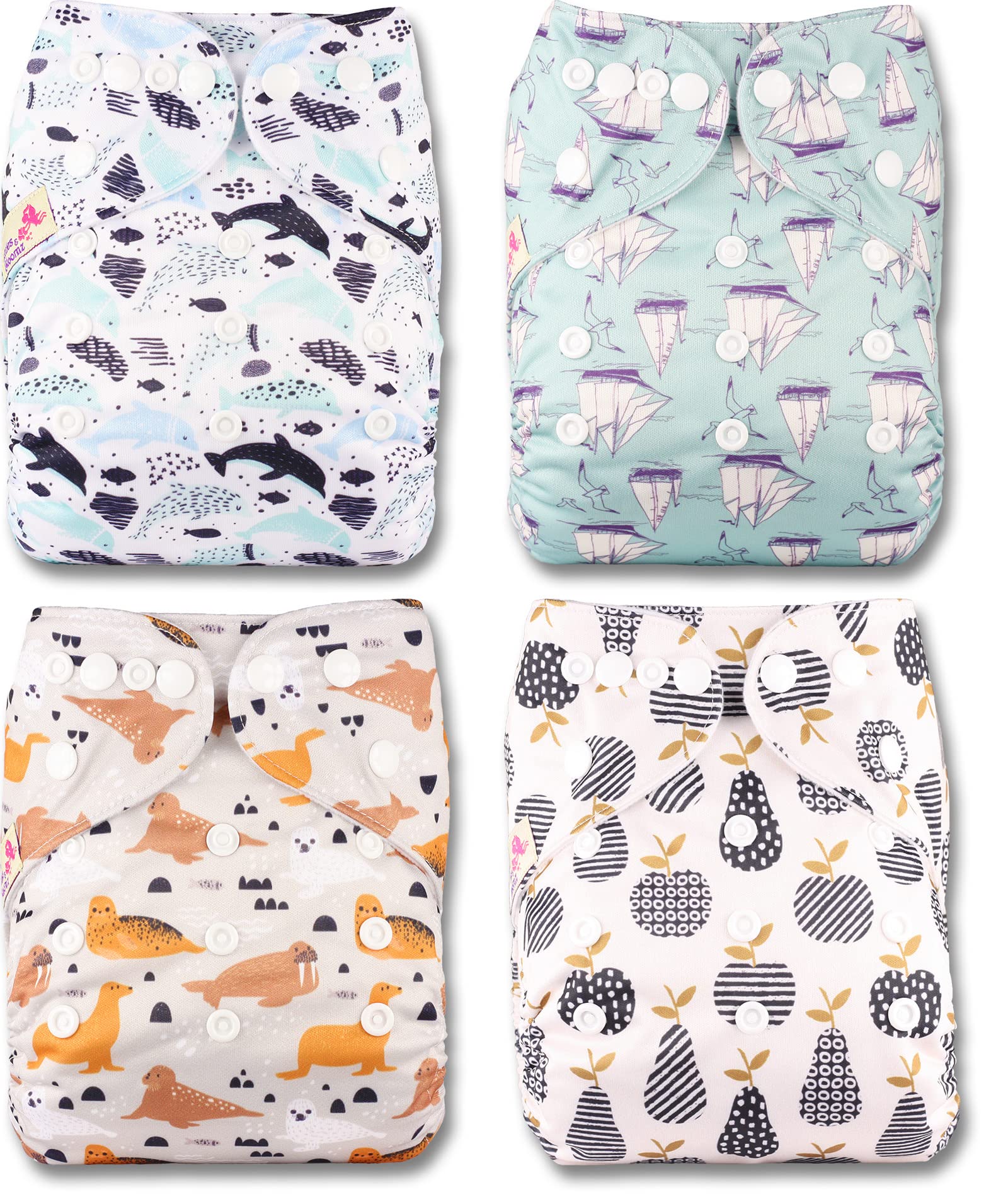 Littles & Bloomz Lot de 4 Bébé Couches Réutilisables en Tissu Couche Lavable à Poche avec Bouton Pression, FLP2-0406 - 3