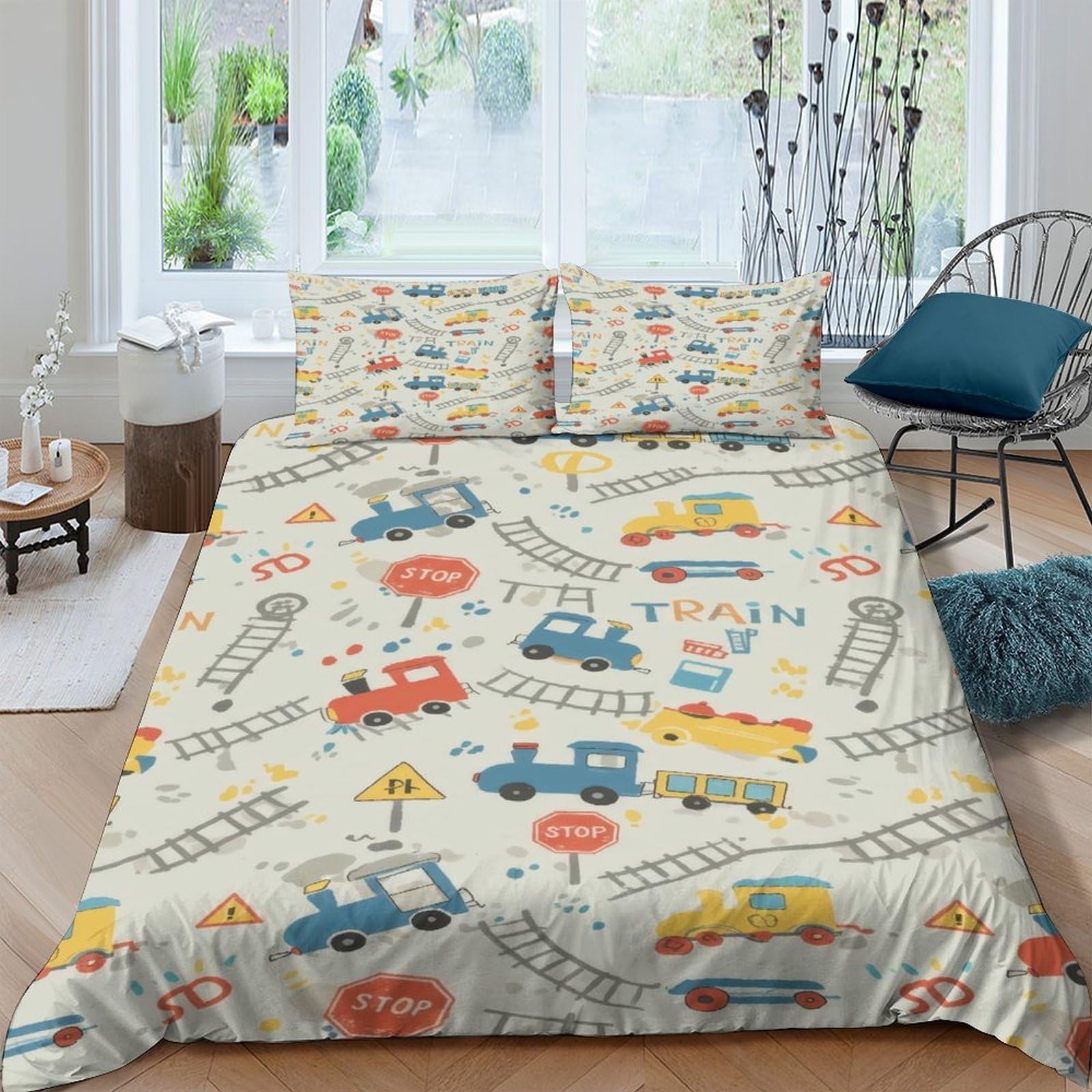 Ctjqhvkz Style-9 3D Printed Cartoon Train Fitted Sheet Microfiber Soft Anti-Slip Railway Car Mattress Cover For Bedroom Guest Room Decor Single（135X200cm）
