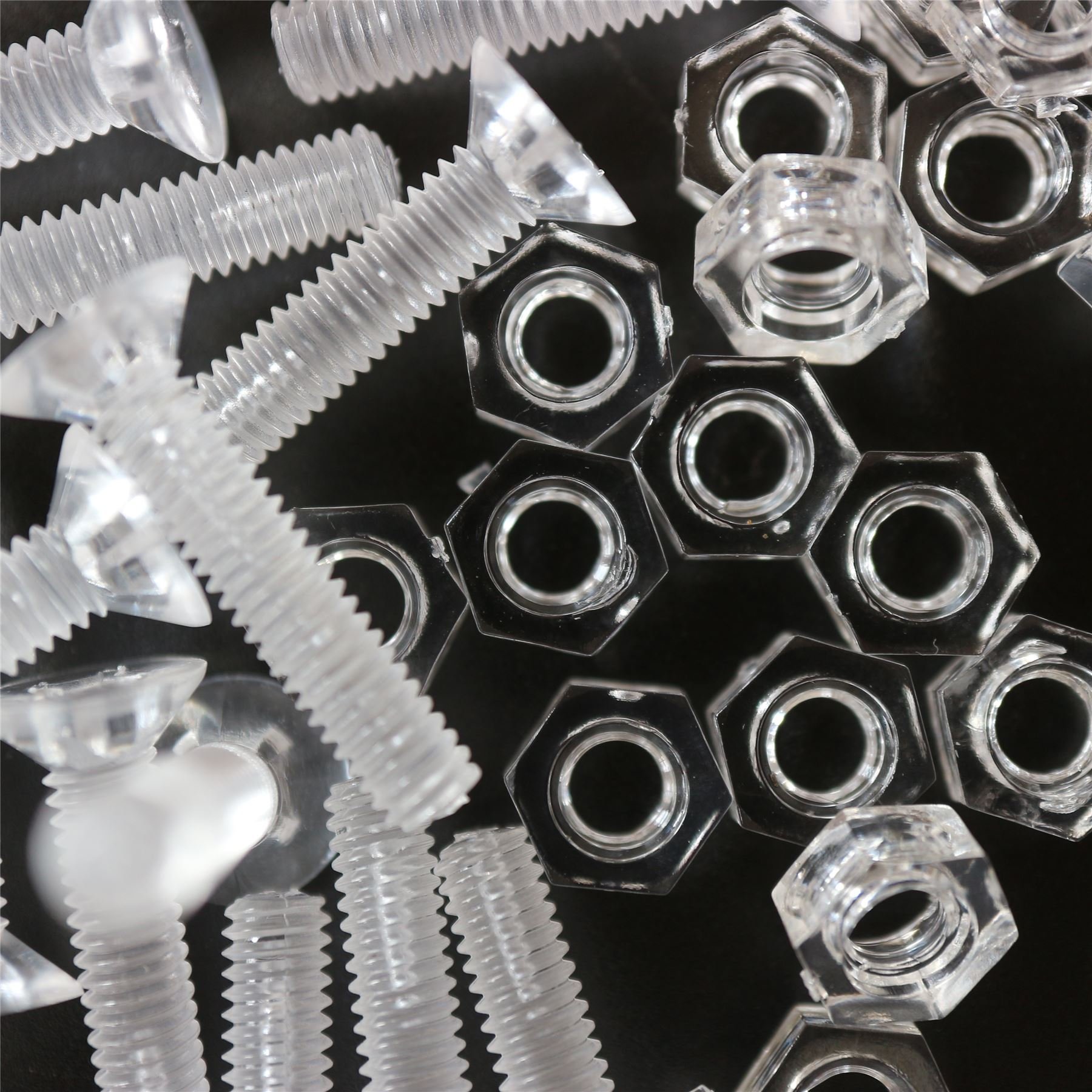 50 x tornillos de cabeza avellanada cruciforme con tuercas y arandelas, plástico acrílico transparente, M4 x 20 mm
