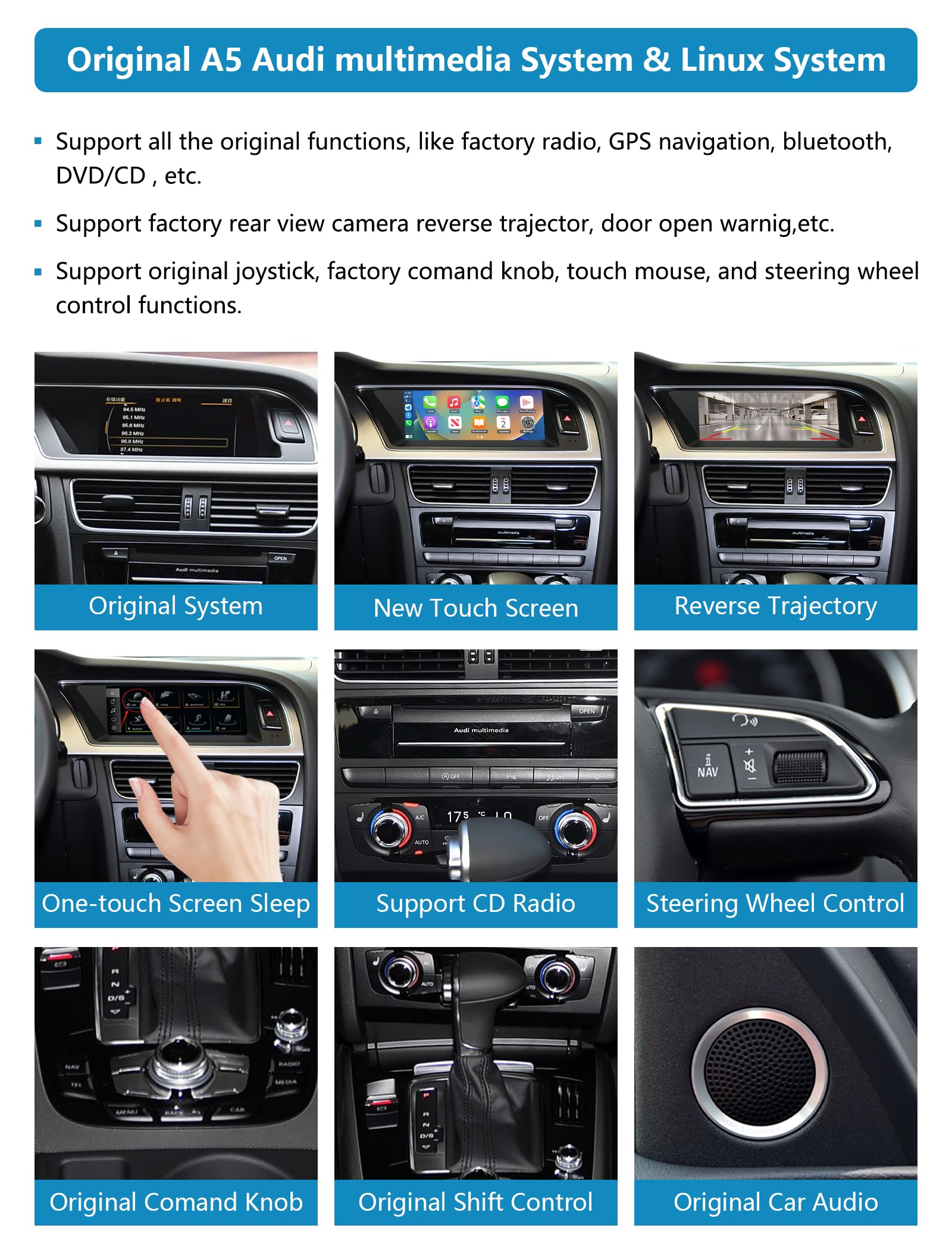 Autoradio écran Tactile 8,9" avec Carplay sans Fil et Android Auto pour 2008-2016 Audi A5 S5 avec système 3G MMI+, Prend en Charge Mirrorlink, Caméra, Navigation