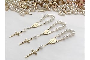 25Pcs Communion Keepsakes for Girls - Ivory Faux Pearls Rosaries
