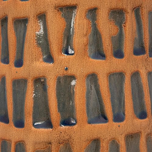 Miniatura 4 de Creative Co-Op Jarrón terracota grabado de 14 pulgadas, natural y azul