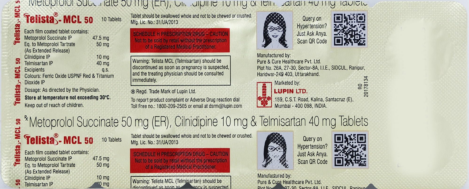 Telista - MCL 50 - Strip of 10 Tablets