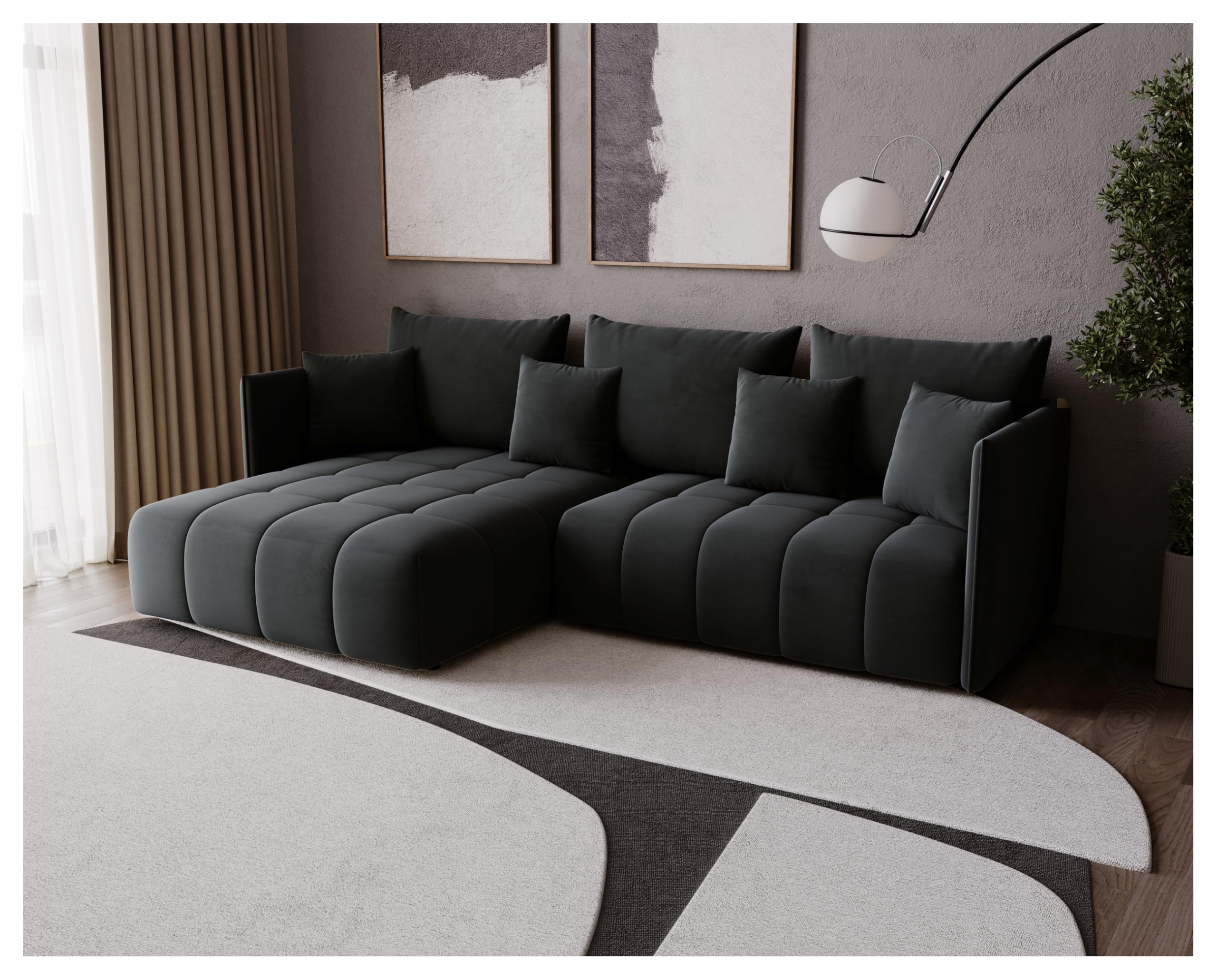 Narożnik GONA z funkcją spania 245 x 180 cm – Elegancki, trwały i wolnostojący – Automat ułatwiający rozkładanie – 246 x 188 x 93 cm – Monolith 97 (Grafitowy)