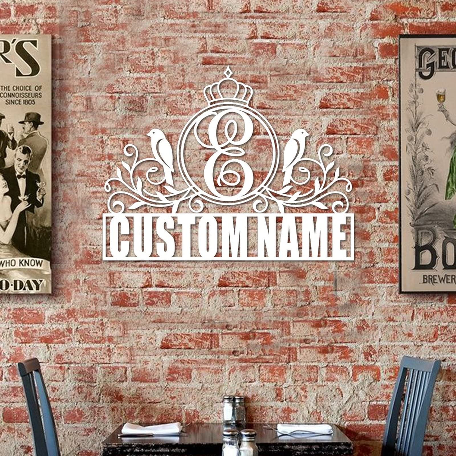 Letrero de metal con monograma de letra dividida, letrero de nombre E al aire libre, letrero personalizado para puerta delantera, apellido, letrero de metal, regalo de boda, puerta, colgador de metal,