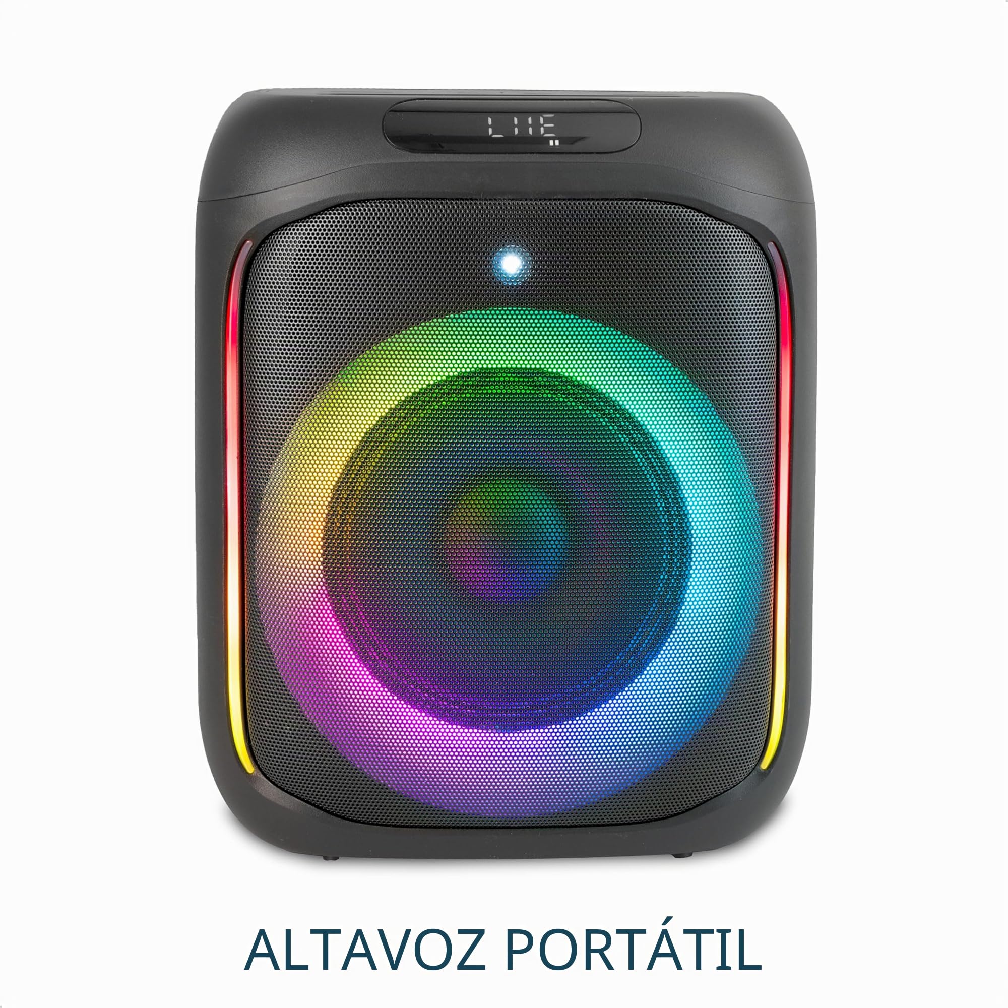 Ibiza - CUBE180 - Altavoz a pilas de 6,5"/16cm 180W con micrófono con cable y efecto de luz - Bluetooth, USB, MicroSD, TWS - Negro