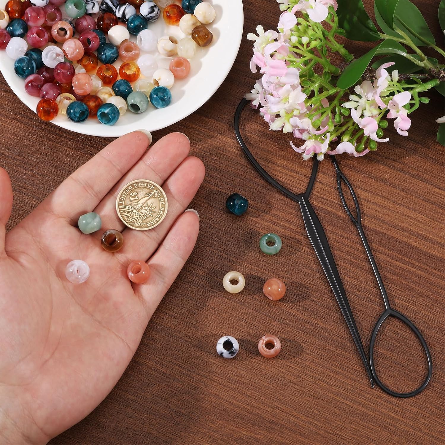 360 Pcs 12 Style African Hair Beads Large Hole Hair Beads 6mm Hole Loc Dreadlock Accessories for Braids Jewelry Making Phone Lanyard Wrist Strap DIY Craft
