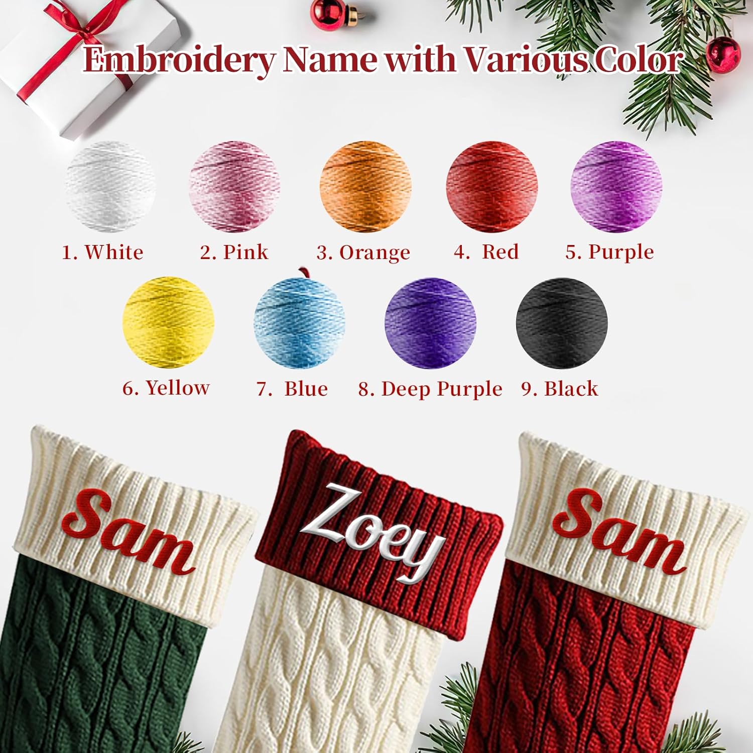 Personalized Christmas Stockings with Names, 18” Large Embroidered Knit Xmas Stockings, Custom Family Stocking Christmas Hanging Decoration for Fireplace, Staircase, Xmas Party Decor- 4 Pack