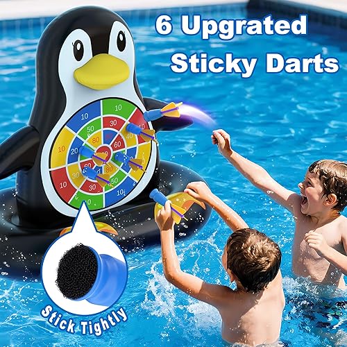 Miniatura 2 de MOONTOY Juguetes de piscina para niños, juego de mesa inflable de pingüino, juegos de piscina para playa y patio trasero, juguetes acuáticos de