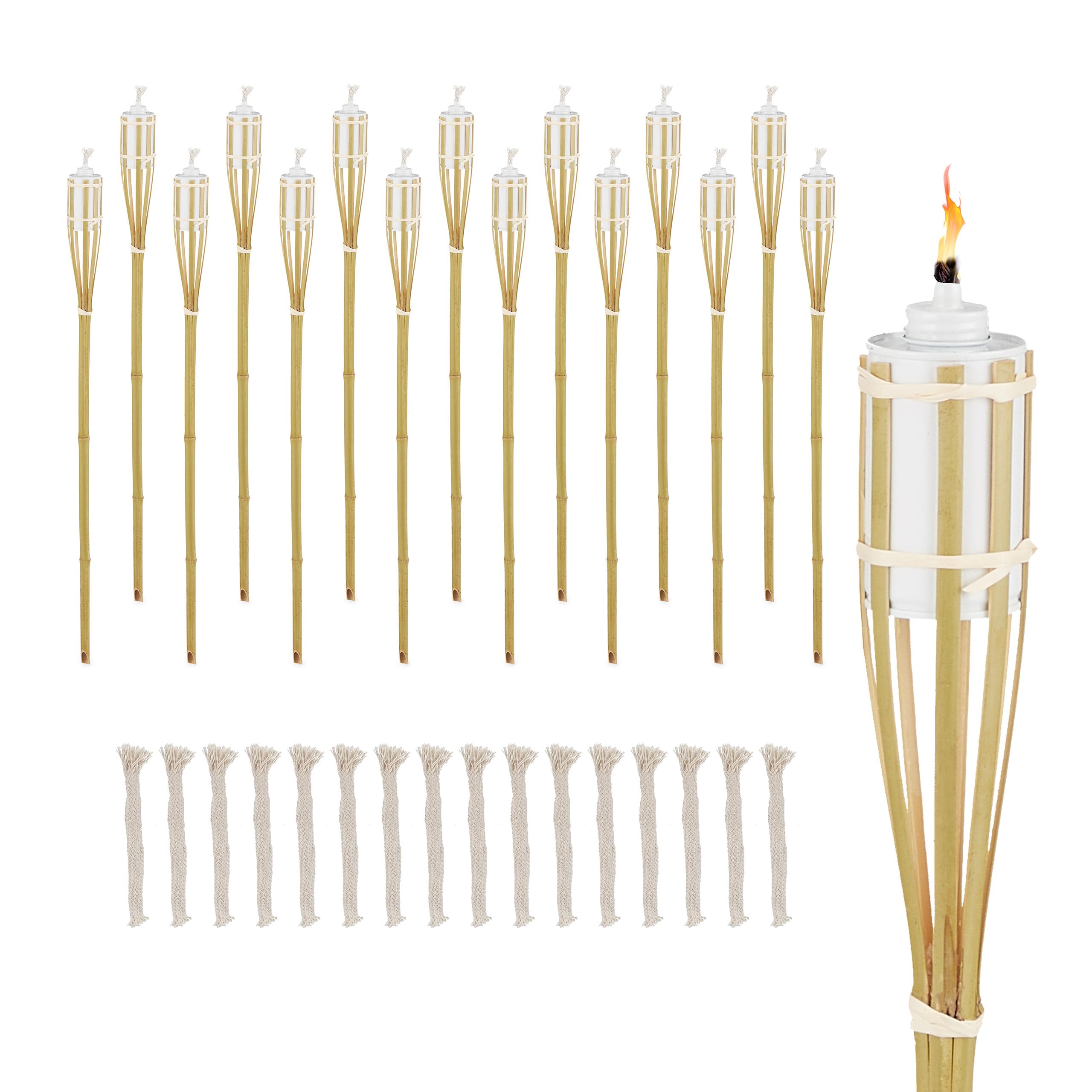 Relaxdays Natural Garden Oil Torches, Set Of 16, Bamboo, H: 90 Cm, Outdoor Lights, With Spare Wicks, Party Decor, Iron