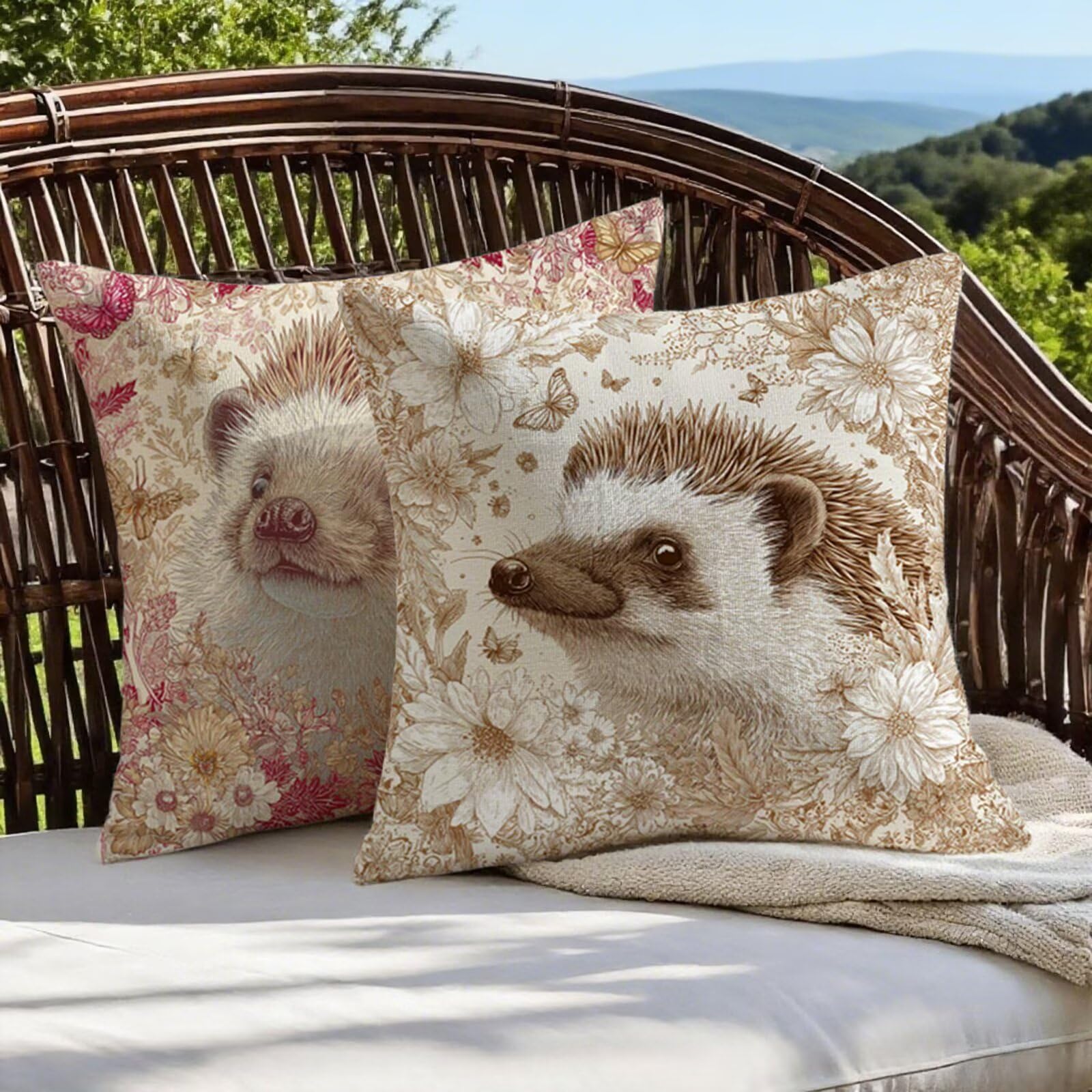 Federa Cuscino 80x80 Autunno Cuscini Divano Riccio Cuscini da Esterno Impermeabili Linoi Quadrato Set di 2 Decorativi Cushion Covers per Giardino Soggiorno Sofá Balcone Patio, Regalo per Donne 1B-357