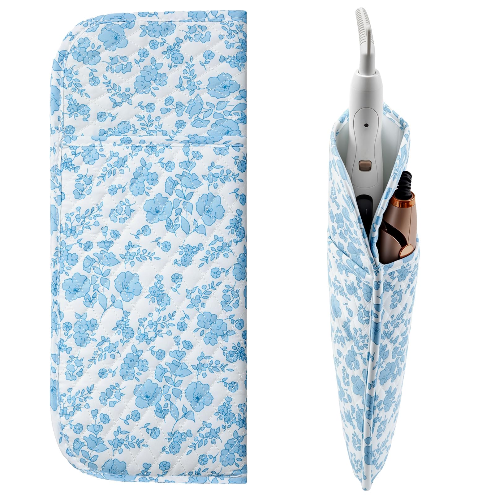 Heat Resistant Hair Tools Organizer Bag 14.17 x 5.7 in Quilted Floral Hot Tools Travel Case Portable Travel Hair Styling Tool Storage Cover Pouch for Curling Irons, Flat Irons, Straighteners-image-35