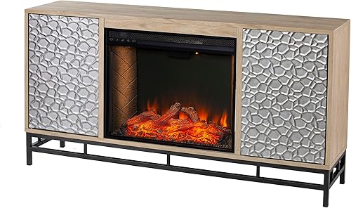 Miniatura 3 de SEI Furniture Hollesborne - Chimenea eléctrica con almacenamiento multimedia, color natural