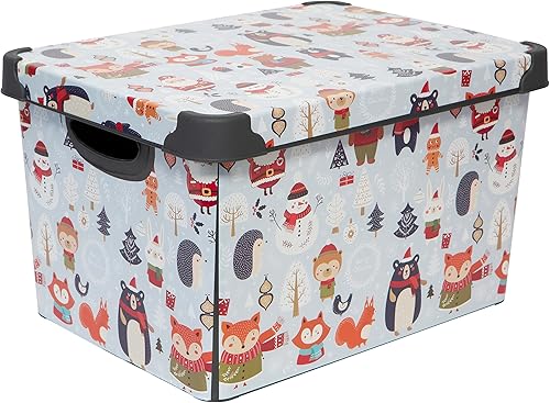 Miniatura 7 de Simplify Contenedor de almacenamiento con diseño de bosque e invierno, bolsa de Navidad, organizador de decoraciones de decoración navideña, con