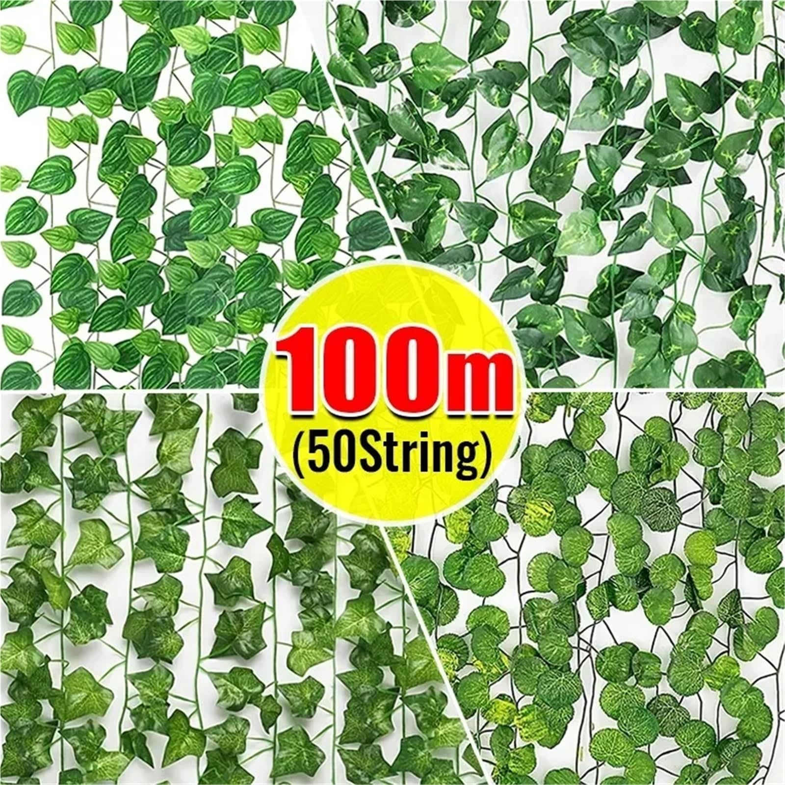 Enredadera Artificial Guirnalda de Hiedra Artificial Hojas Verdes, Enredadera ratán, Plantas Falsas, guirnaldas Colgantes for jardín, Boda, Fiesta, decoración del hogar(C,50M (25 String))