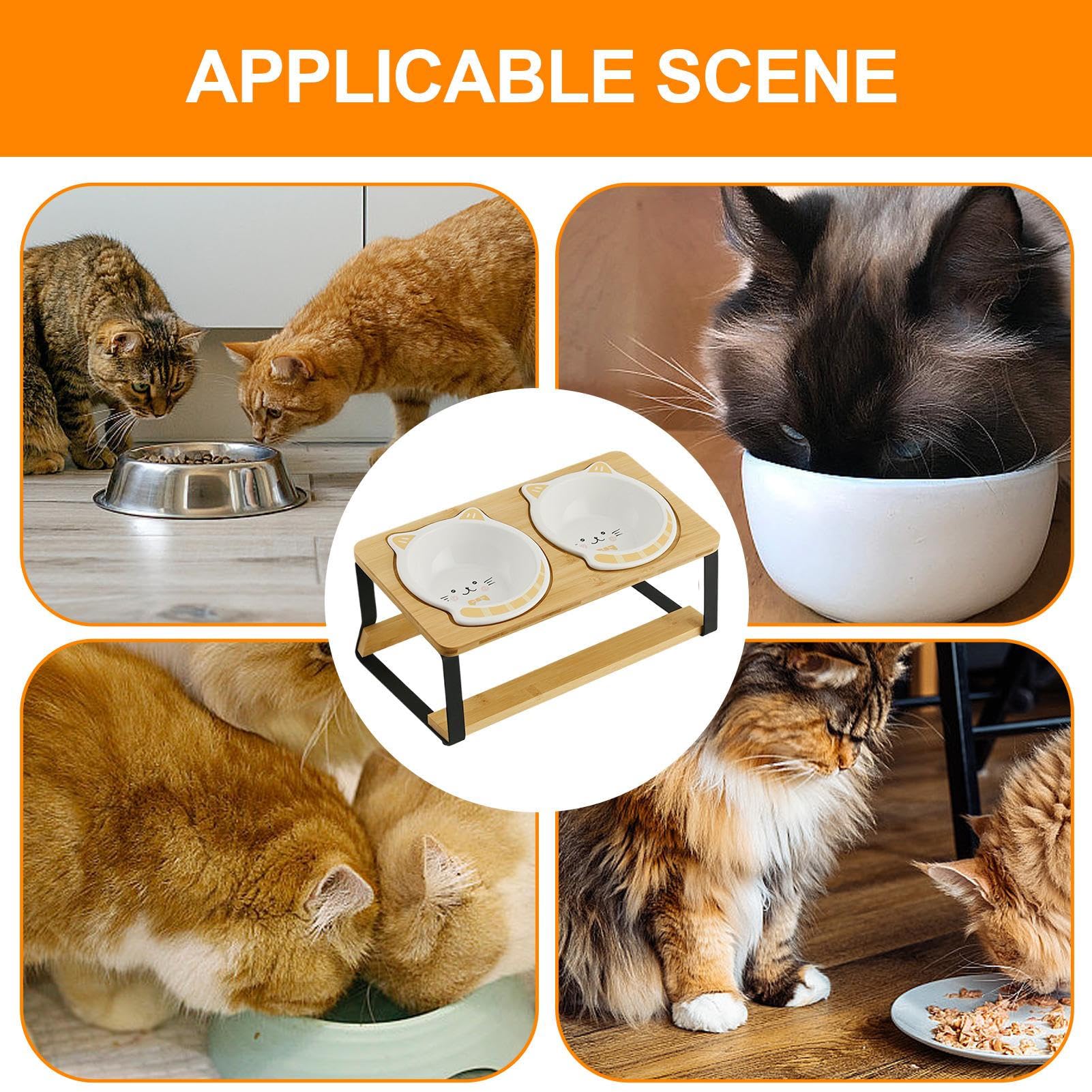 Rialzata Per Cibo Gatti Ciotole Alte Per Gatti | Base in Legno Antiscivolo e Design Inclinato per Appartamento e Viaggio