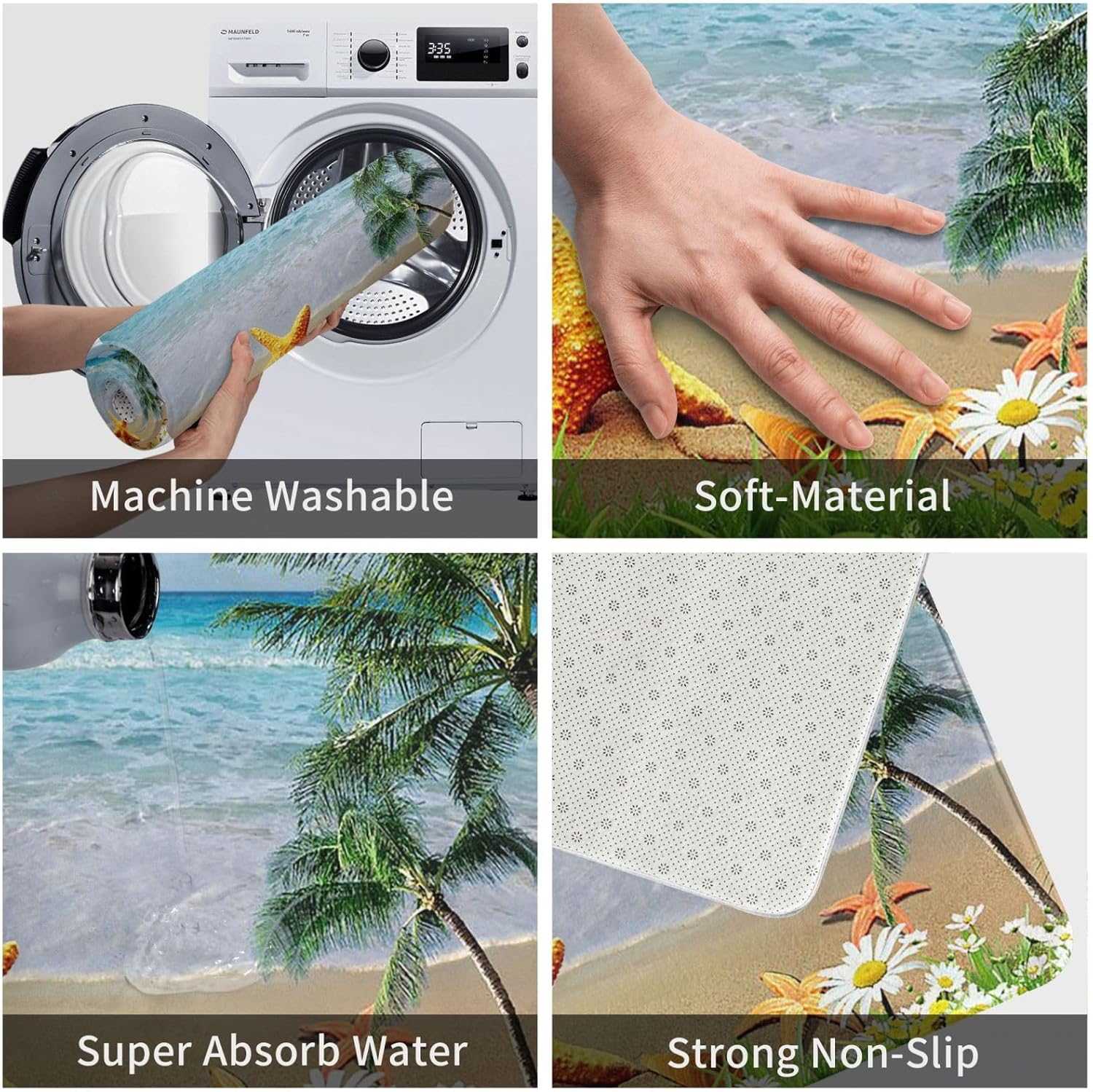玄関マット カーペット 海辺椰子の木 海浜 ヒトデ ドアマット 屋外用 玄関マット 泥落とし ドアマット 滑り止め 吸水 厚手 耐磨