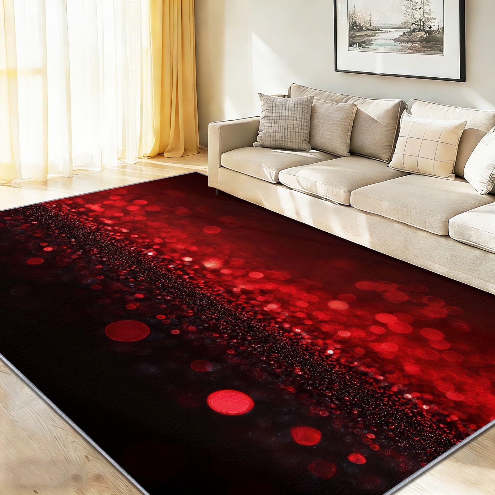 Tapis d'Extérieur Résistant aux Intempéries pour Terrasse Balcon Jardin, Tapis Fantaisie géométrique Moderne Rouge, 160 x 230 cm