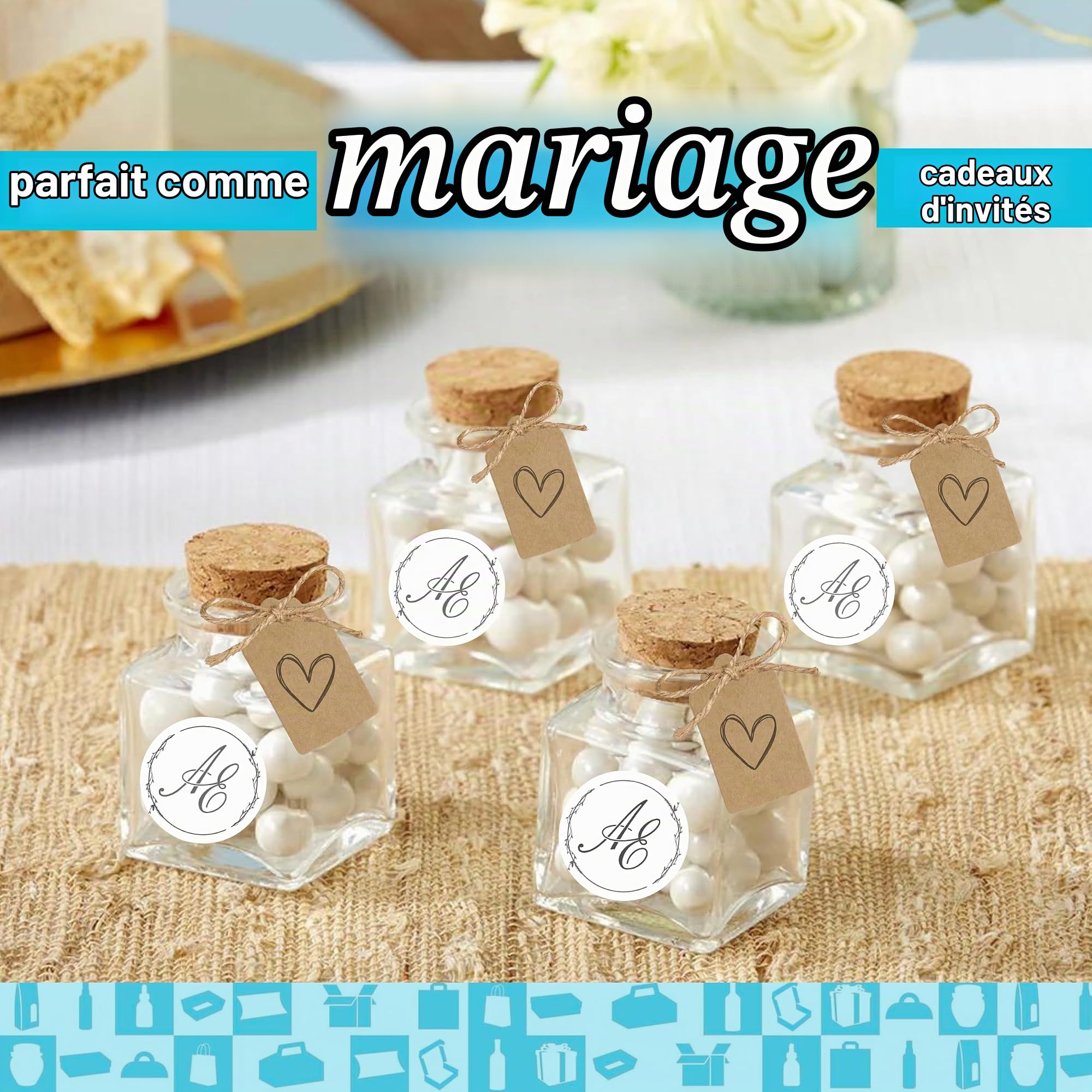 Espirito Rebelde 20 Pots en Verre Carrés pour Épices 40ml avec Bouchon en Liège + 20 Boîtes Kraft | Bocaux Rangement Cuisine | Épices, Confiture, Yaourt