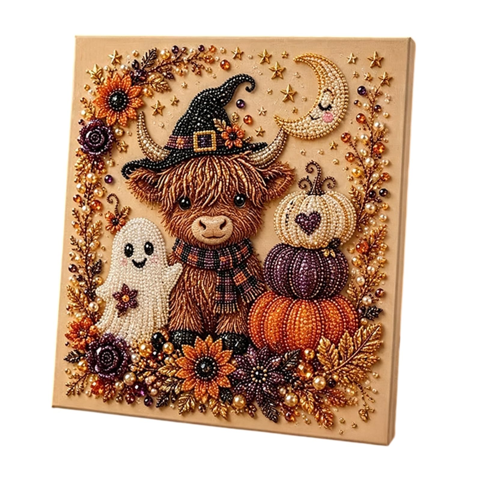 bayicie 2Pcs Halloween Faux Pearl Art, Ghost Pumpkin Witch Crow DIY Kit