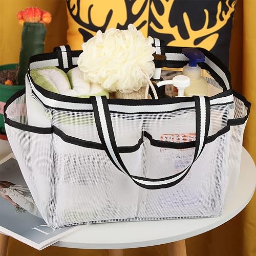 Miniatura 6 de Bolsa de malla XL para ducha, grande, portátil, para dormitorio, gimnasio, campamento, baño, color blanco