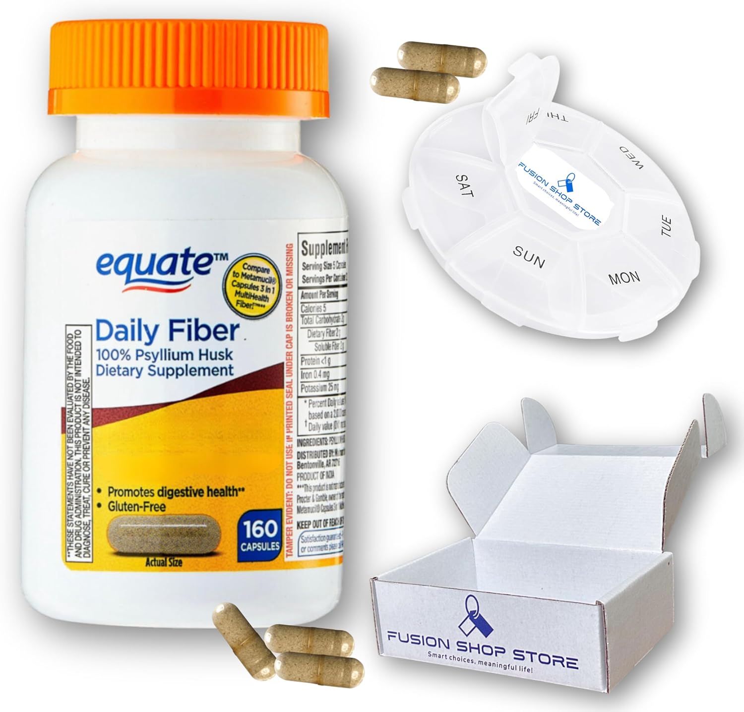 Psyllium Husk Capsules Equate Daily Fiber 160 ct (1 Pack