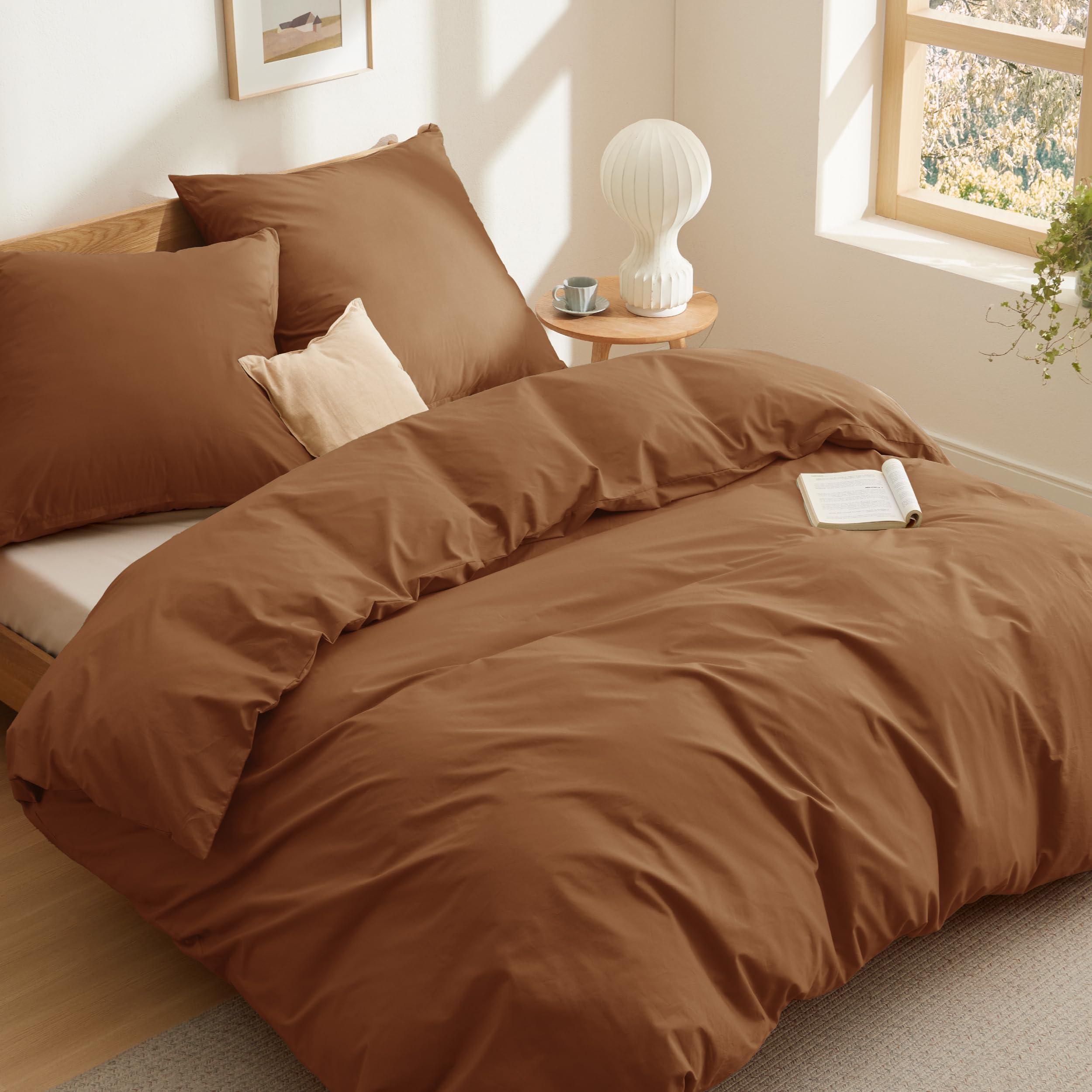 BEDSURE Bettwäsche 155x220 Baumwolle Braun - Bettwäsche-Sets 155 x 220 cm Bettbezug 3teilig mit 2 Kissenbezüge 80x80 cm, Oeko-TEX Bedding Arganölbraun mit Reißverschluss