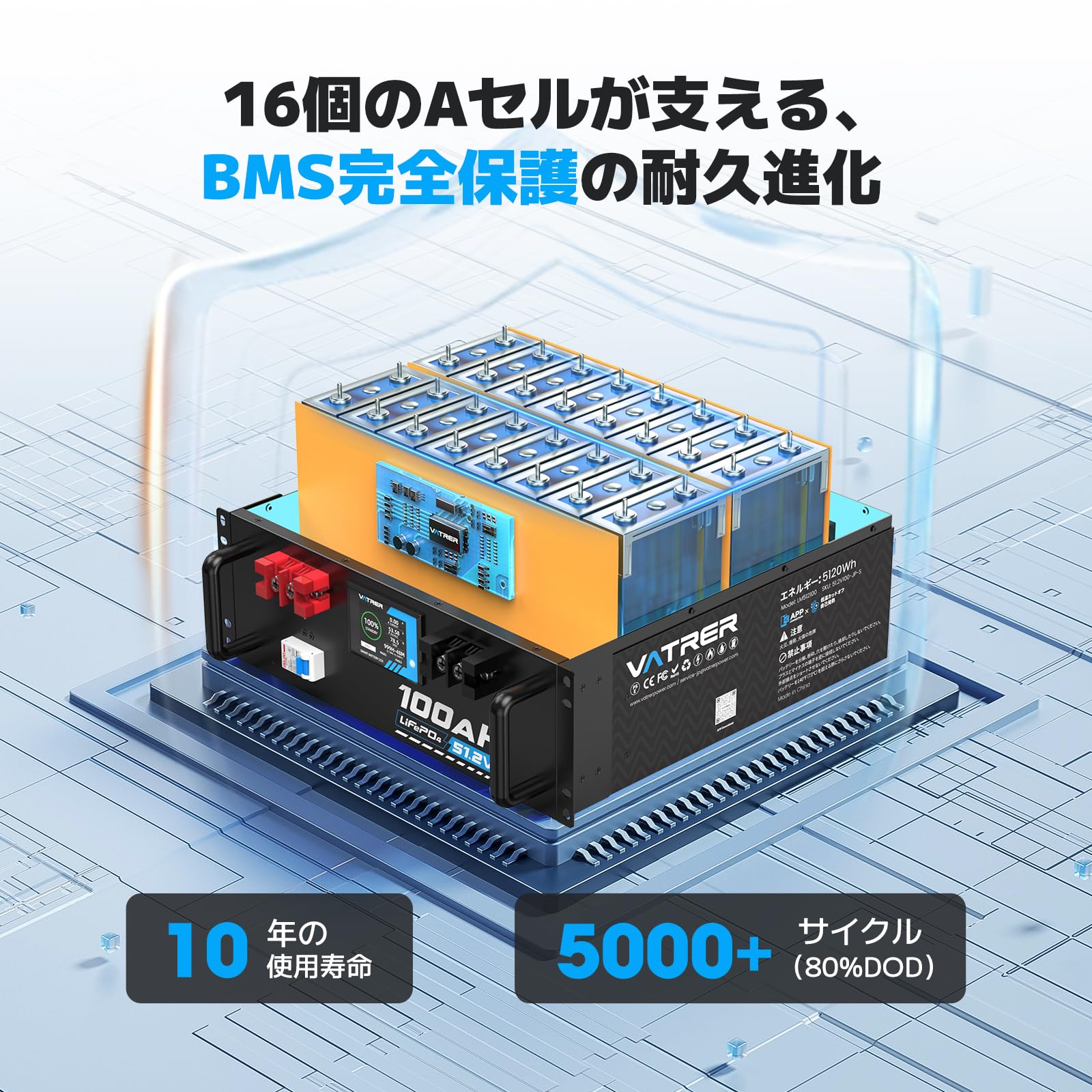 Amazon.co.jp: VATRER POWER 51.2V 48V 100Ah LiFePO4 リン酸鉄
