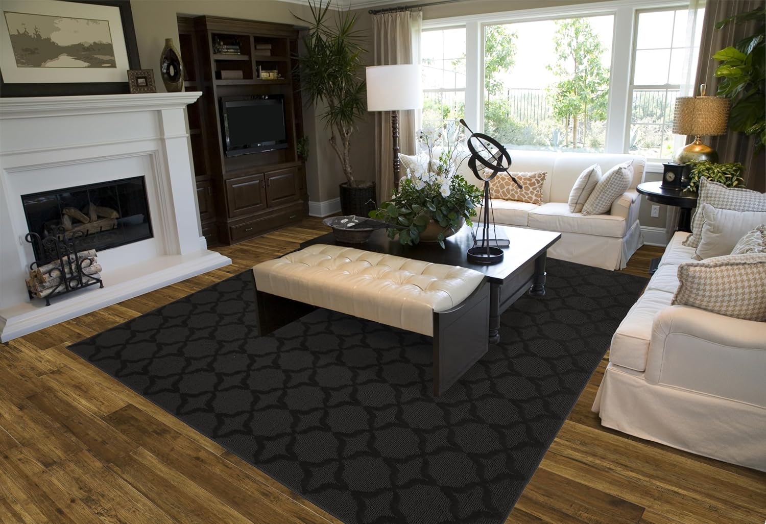 Garland Rug Sparta Non Slip Polypropylene 12 Ft. X 12 Ft. Black Area Rug- Ideal for Living Rooms & Hallways, Stylish & Durable for High-Traffic Areas