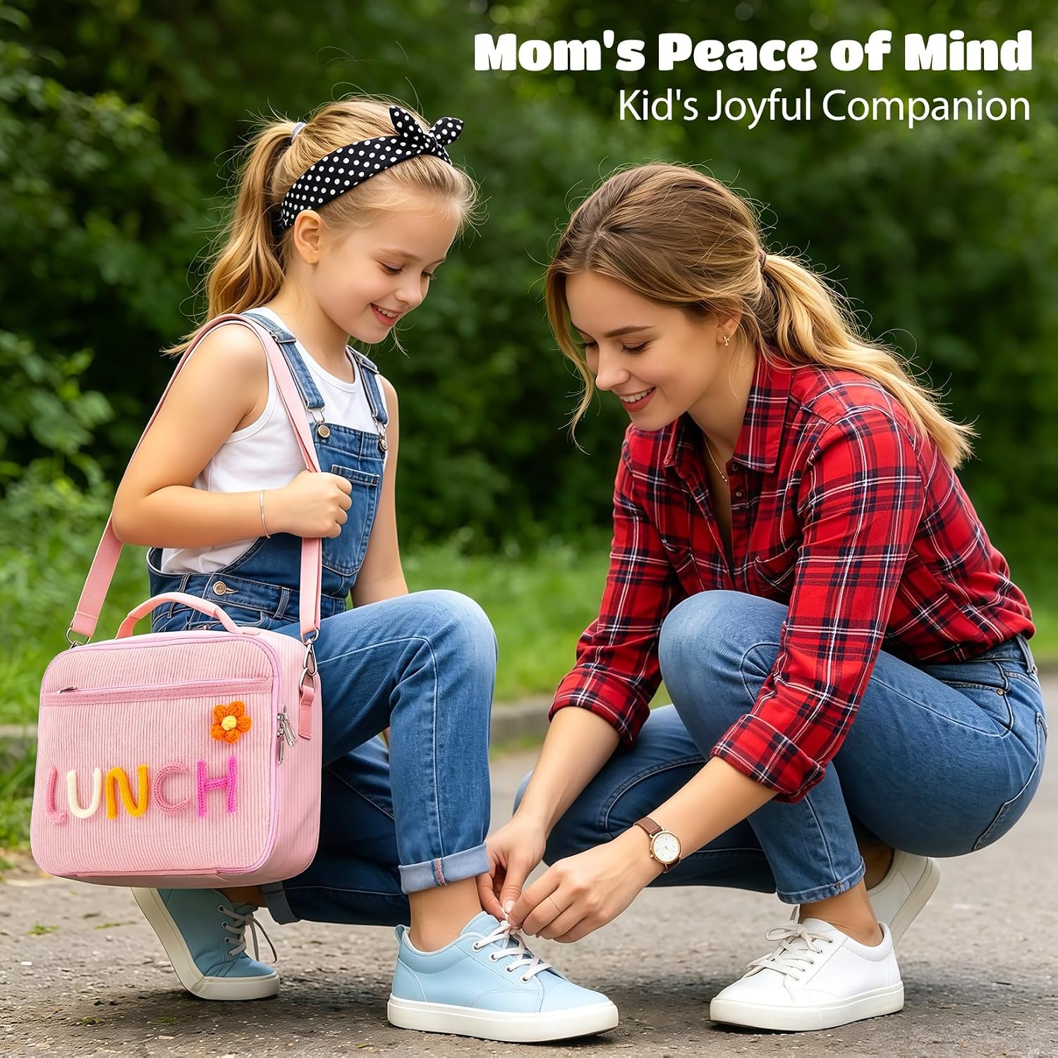 Kids Insulated Lunch Bag, Pink Corduroy Lunch Box for Girls with Strap image 2