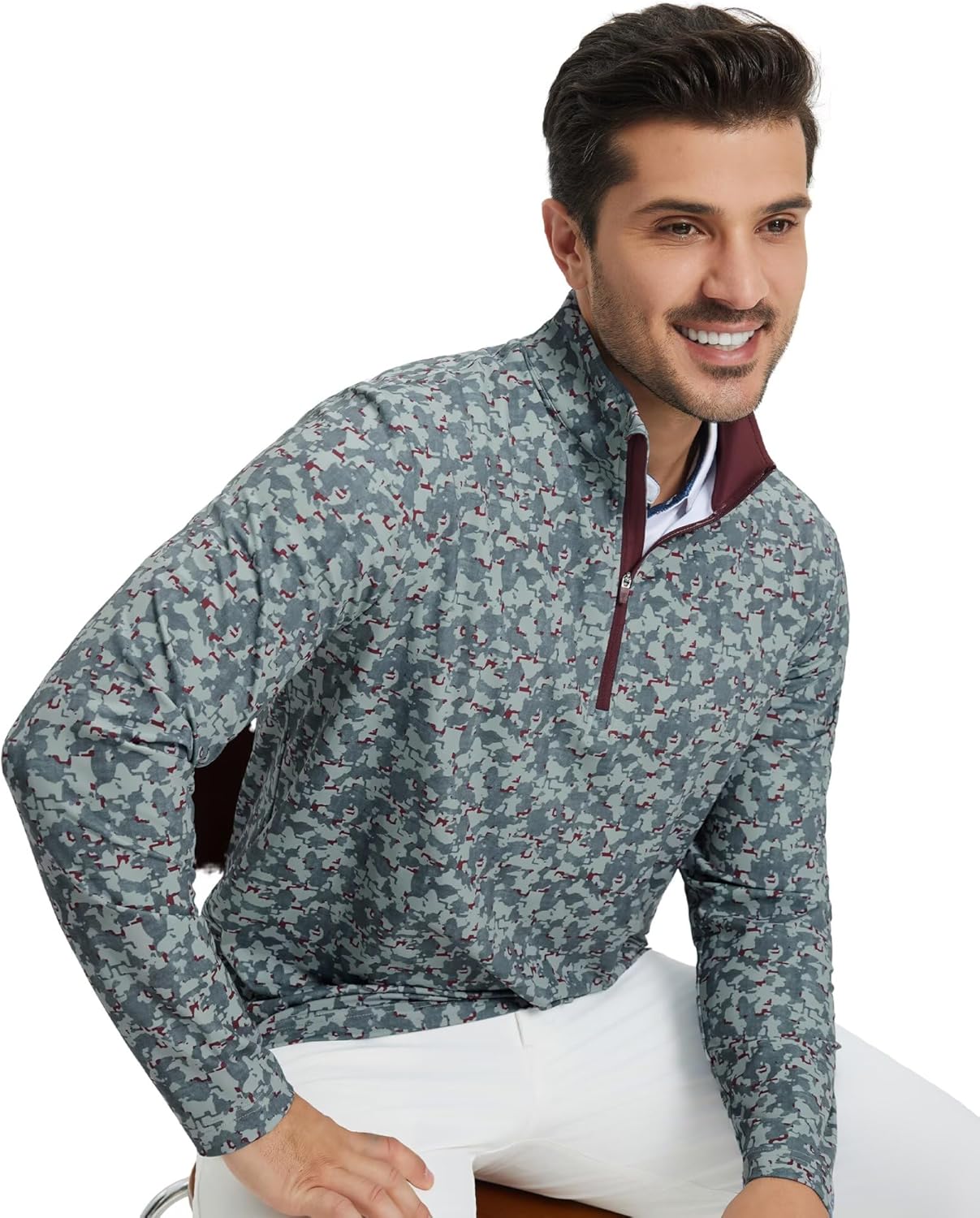 M MAELREG Quarter Zip Golf Pullover Men Dry Fit Long Sleeve Performance Wicking 1/4 Zip Full Print Pullover Mens Sweatshirt - Image 6