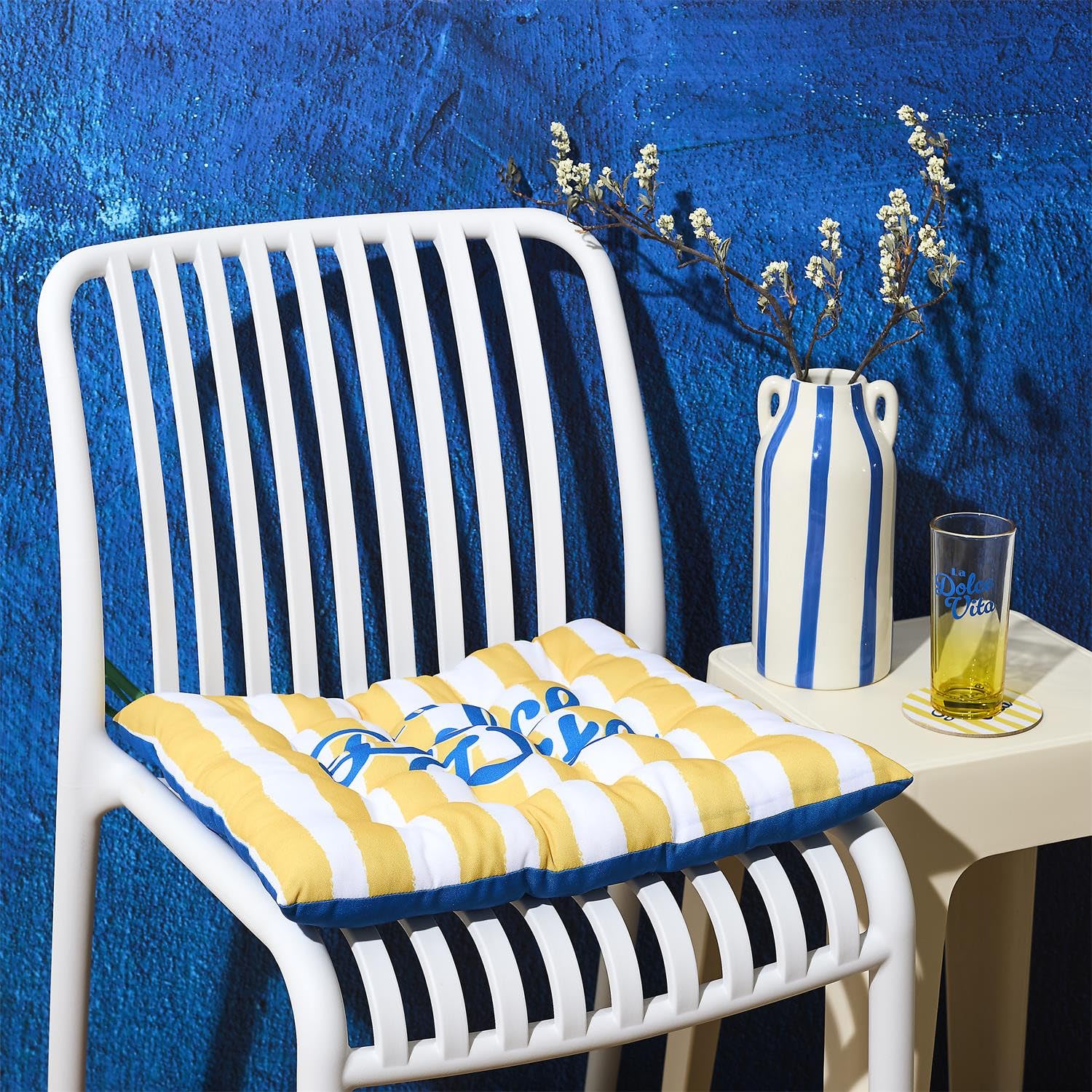 Deconation Lot De 6 Galettes De Chaises Déperlantes Extérieur/intérieur Motifs Estivaux 40x40cm - 2 Attaches Nouettes - Dolce Vita